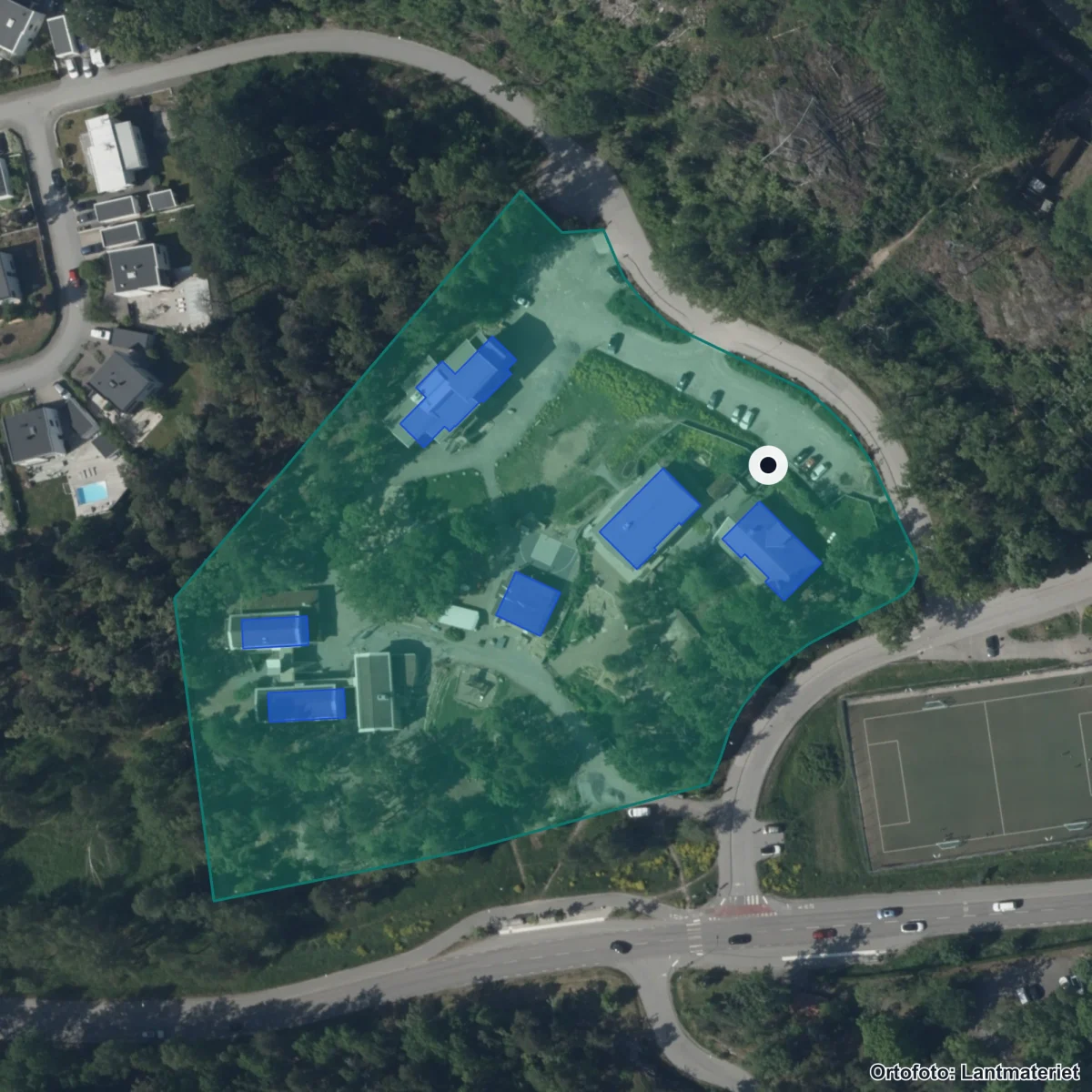 Aerial view of Idunskolan, orthophoto from Lantmäteriet