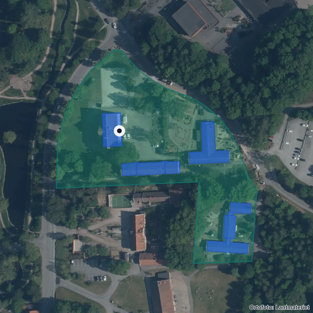 Flygbild över Gymnasieskolan Höör, ortofoto från Lantmäteriet