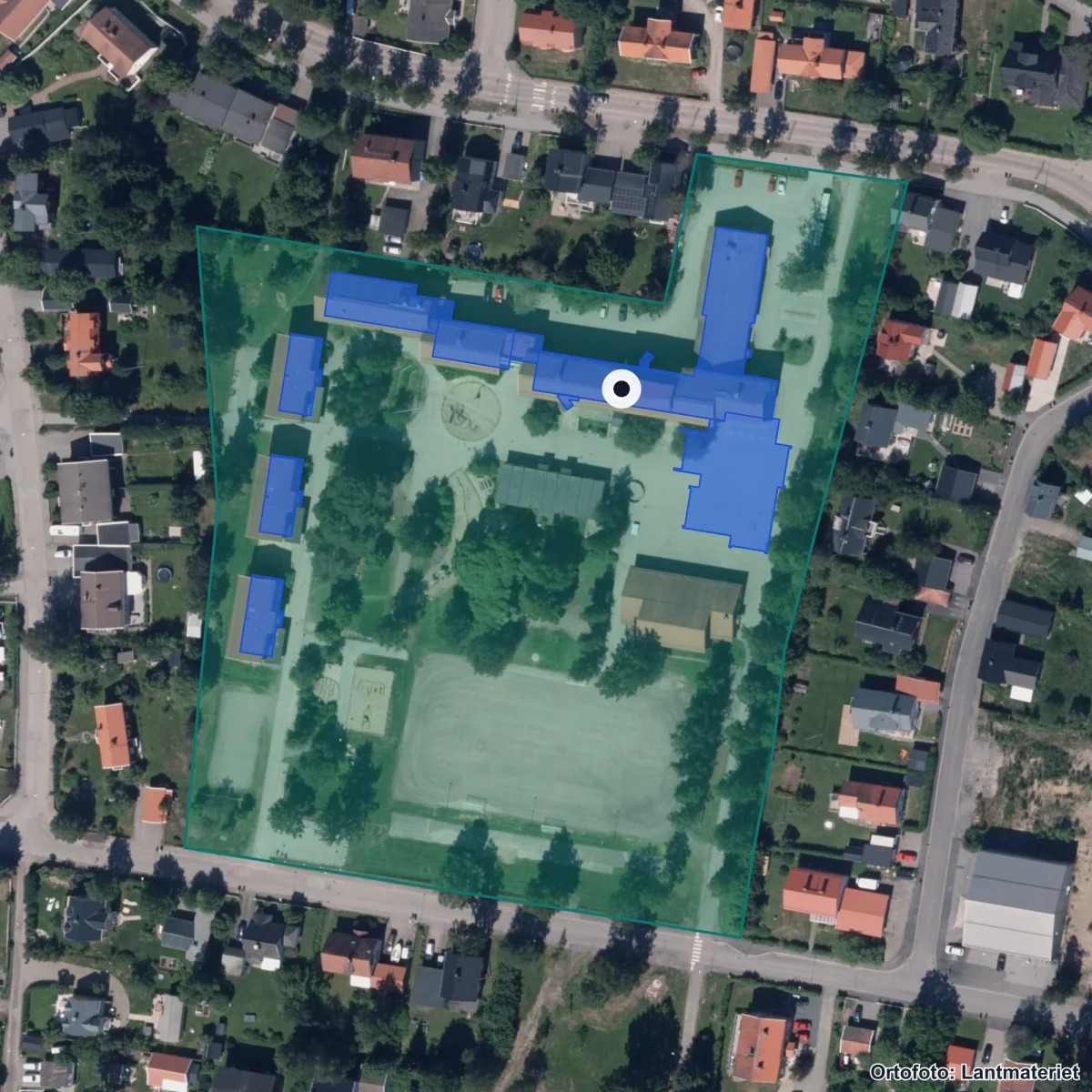 Aerial view of Grisbacka skola, orthophoto from Lantmäteriet