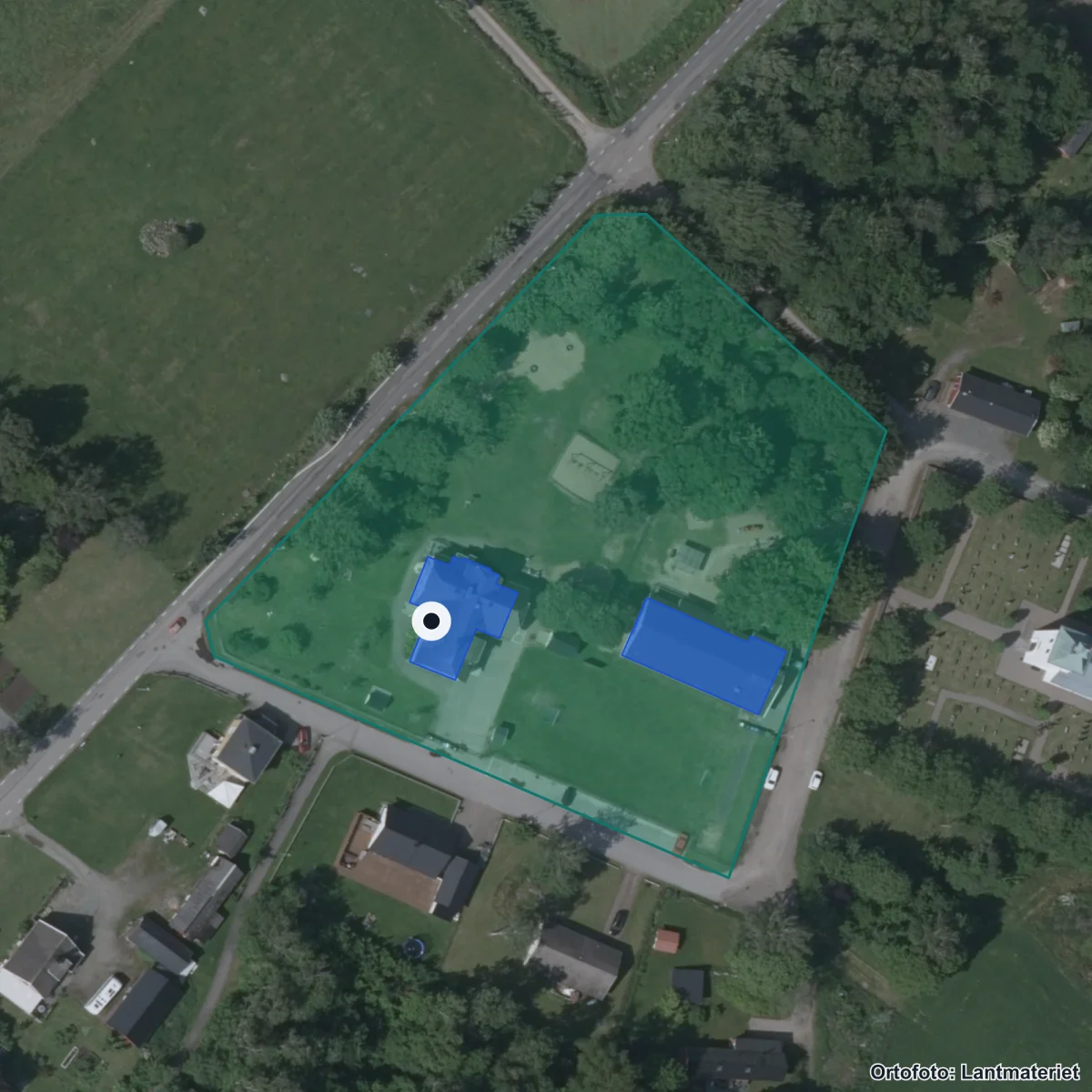 Flygbild över Spannarps skola, ortofoto från Lantmäteriet