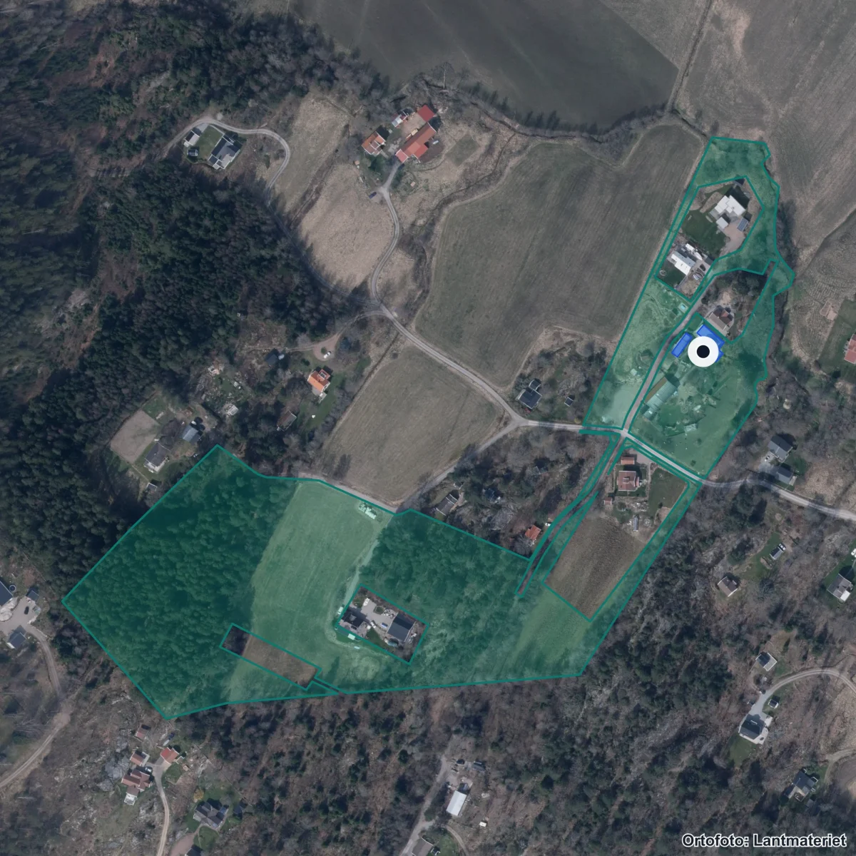 Aerial view of Solskolan, orthophoto from Lantmäteriet