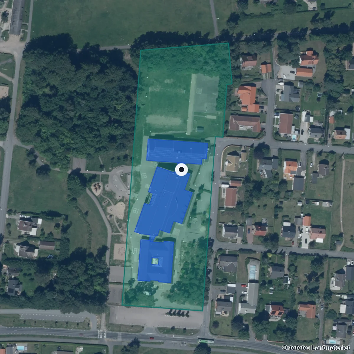Flygbild över Öllsjöskolan, ortofoto från Lantmäteriet