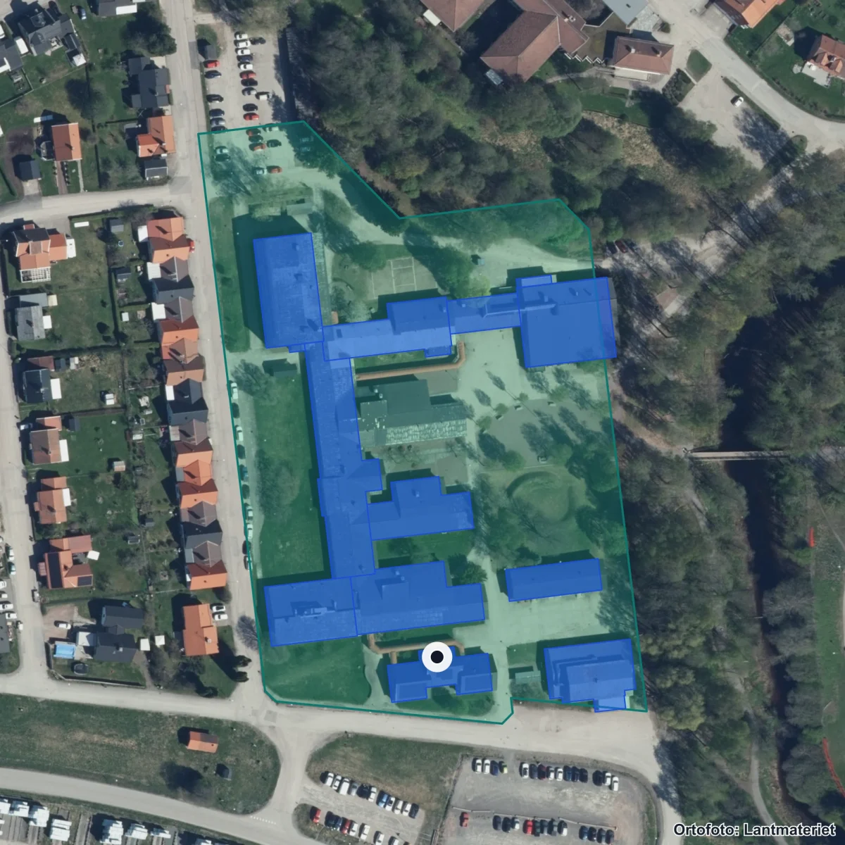 Flygbild över Kristineskolan, ortofoto från Lantmäteriet