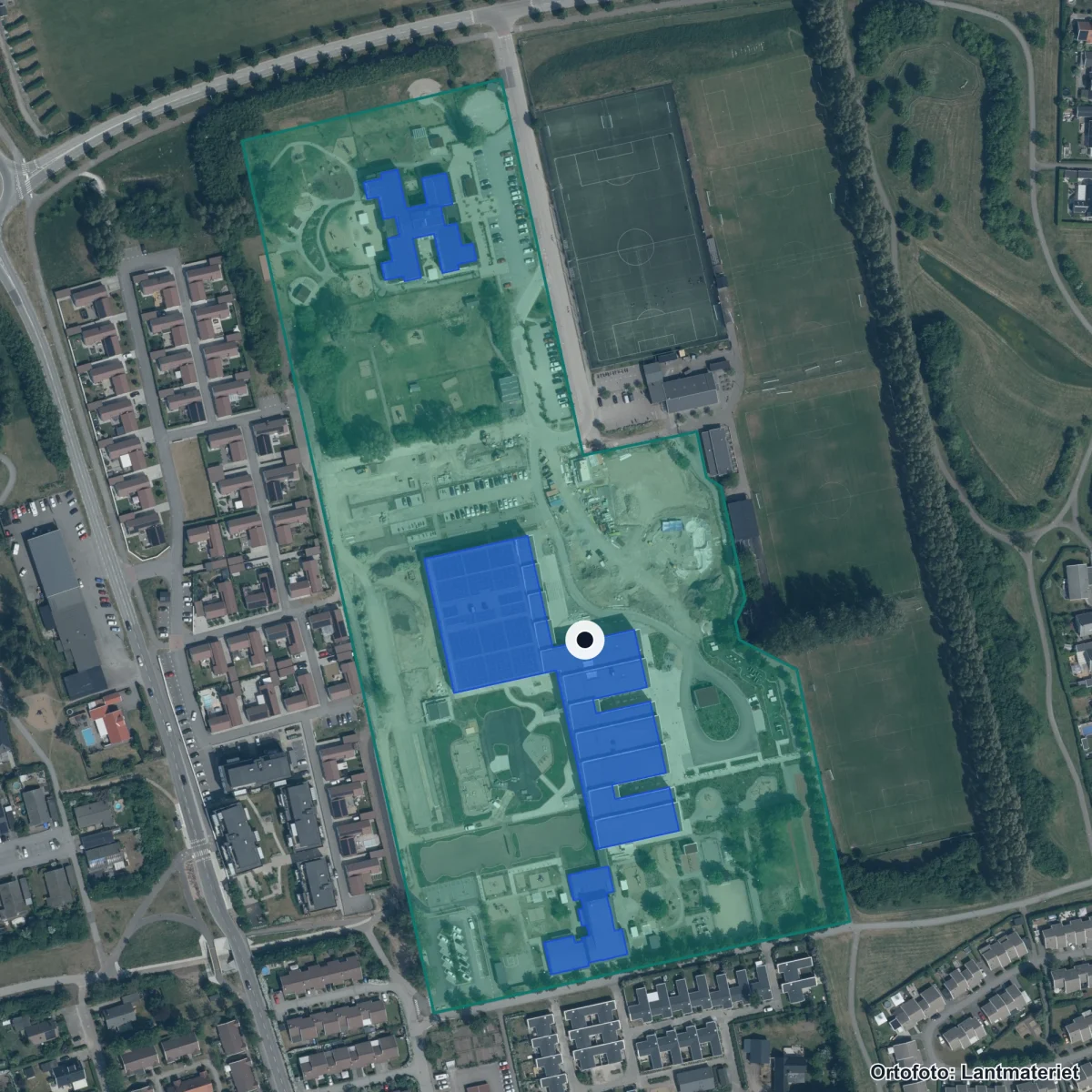 Aerial view of Tolvåkerskolan, orthophoto from Lantmäteriet