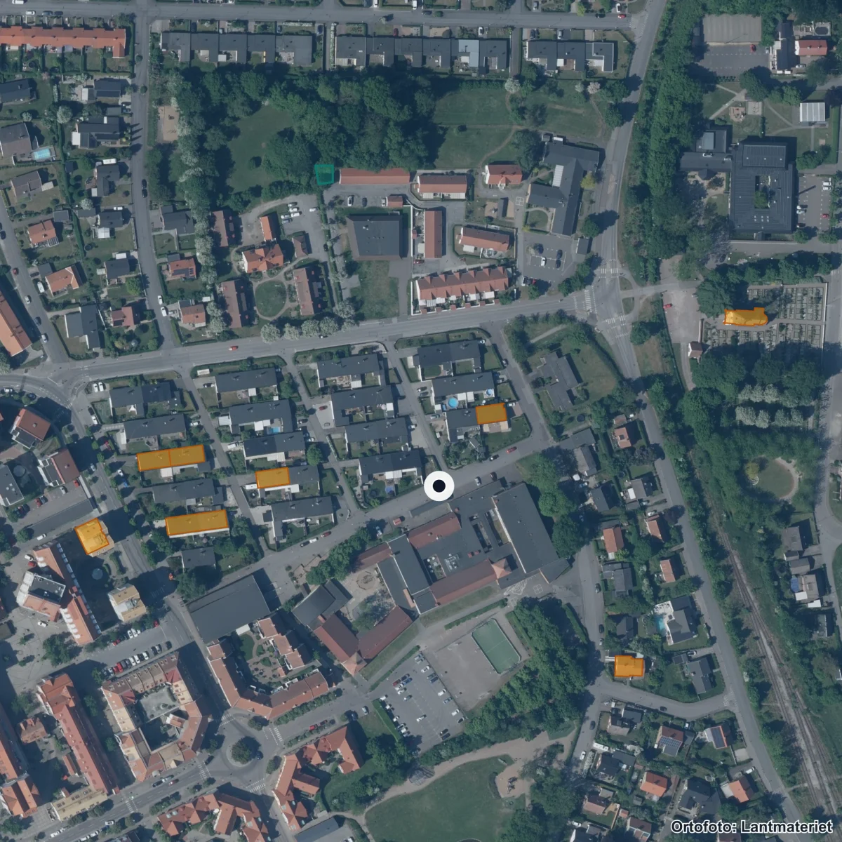 Aerial view of Baldersskolan, orthophoto from Lantmäteriet