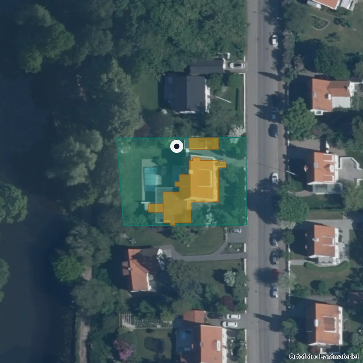 Flygbild över Magnarps skola, ortofoto från Lantmäteriet
