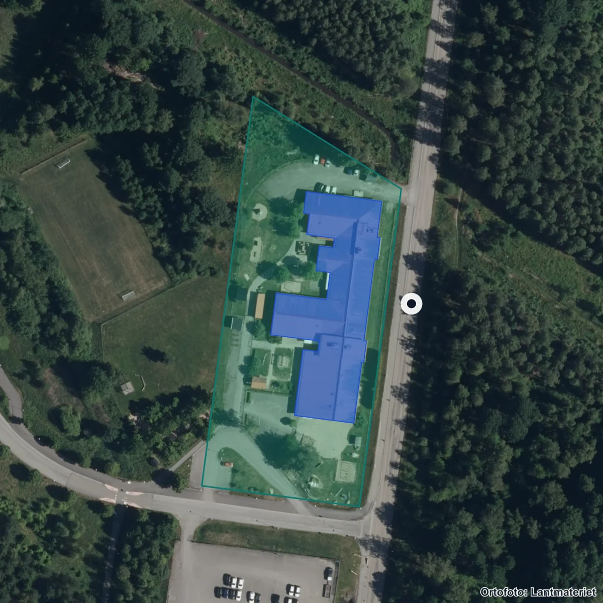 Flygbild över Stensätterskolan, ortofoto från Lantmäteriet