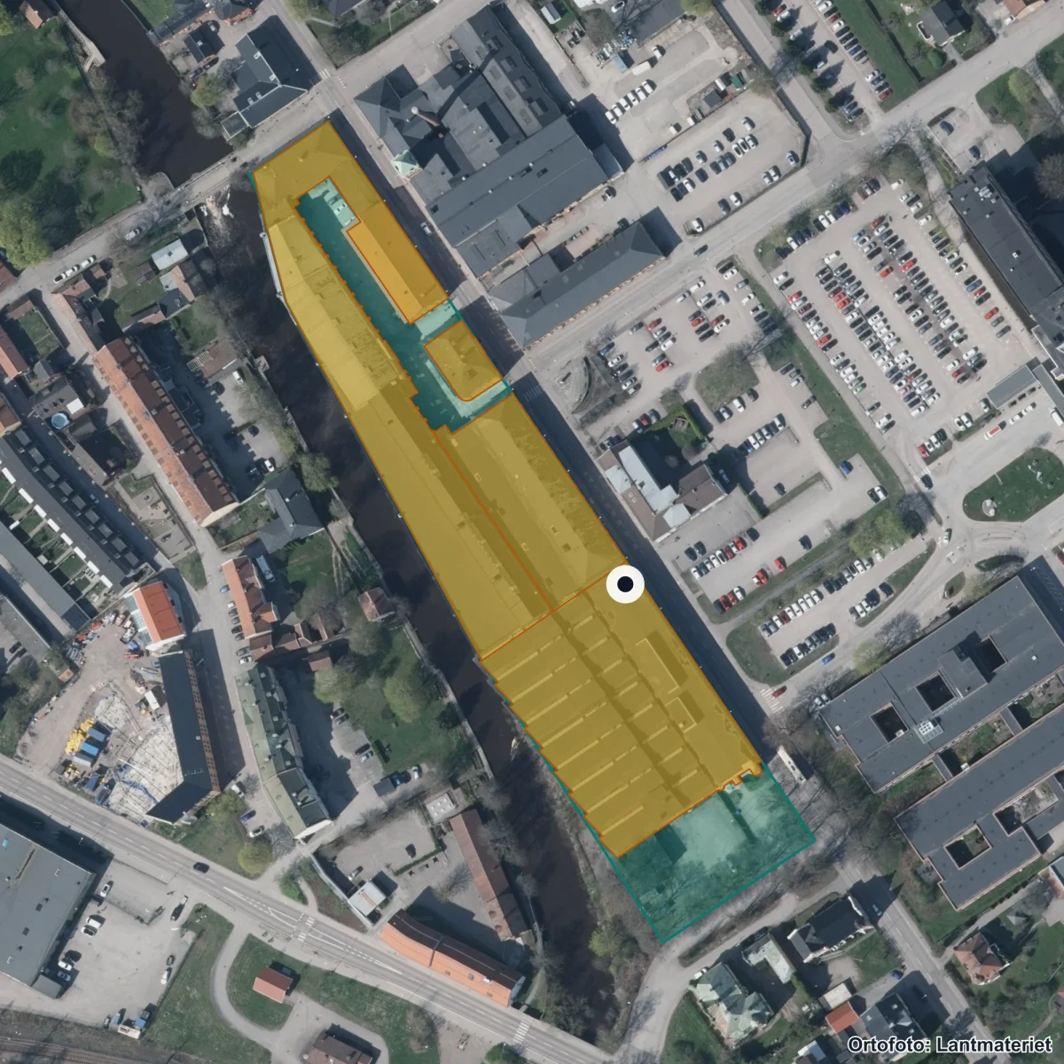 Flygbild över Komptenscenter, ortofoto från Lantmäteriet
