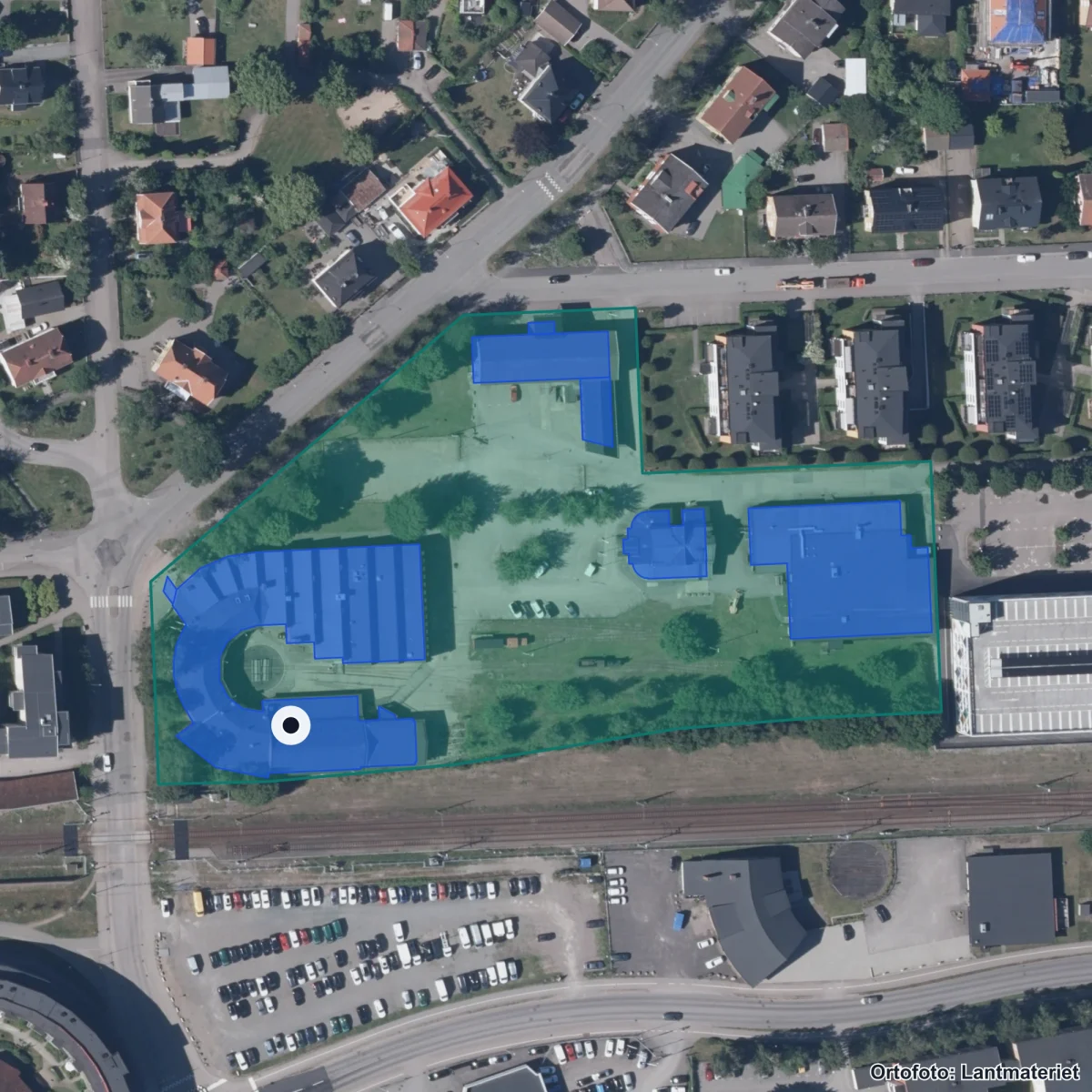 Aerial view of Realgymnasiet, orthophoto from Lantmäteriet