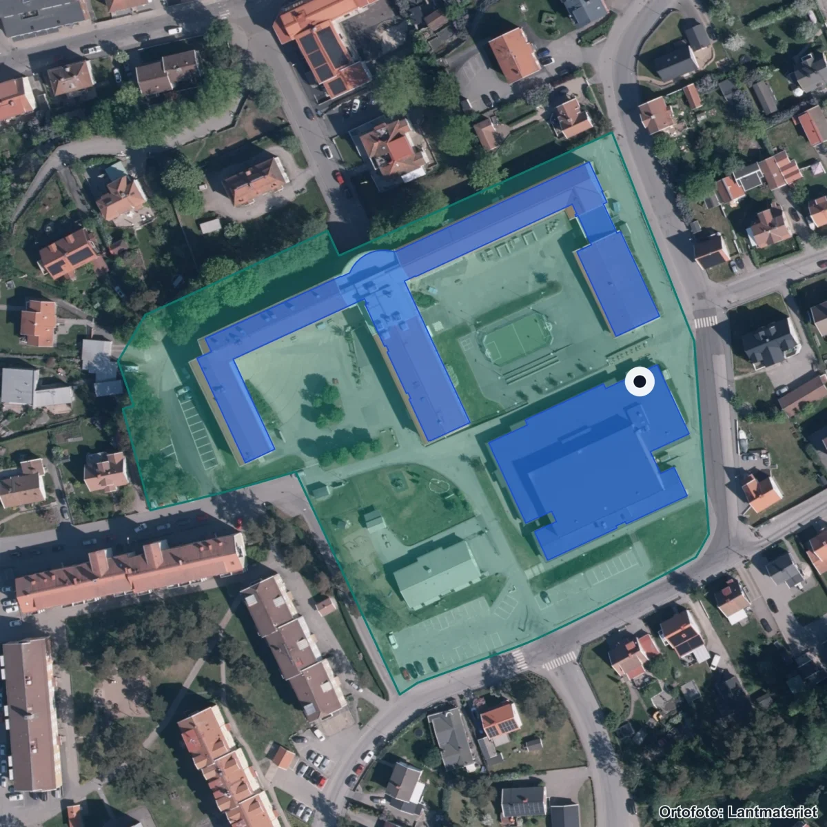 Aerial view of Anpassade grundskolan, orthophoto from Lantmäteriet