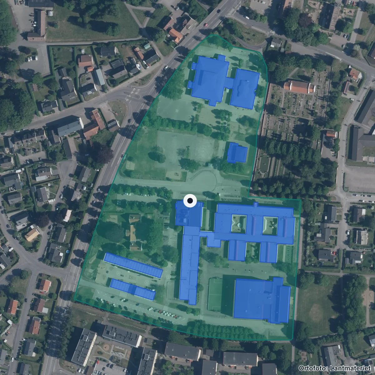 Aerial view of Kungsgårdsskolan, orthophoto from Lantmäteriet