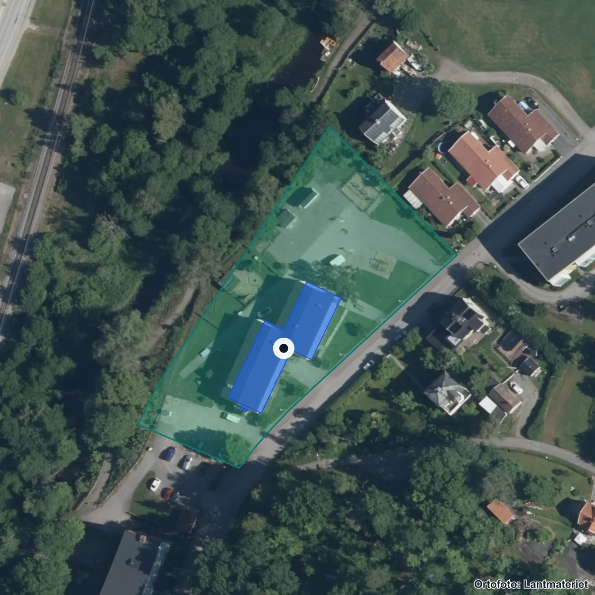 Flygbild över Ålidenskolan, ortofoto från Lantmäteriet