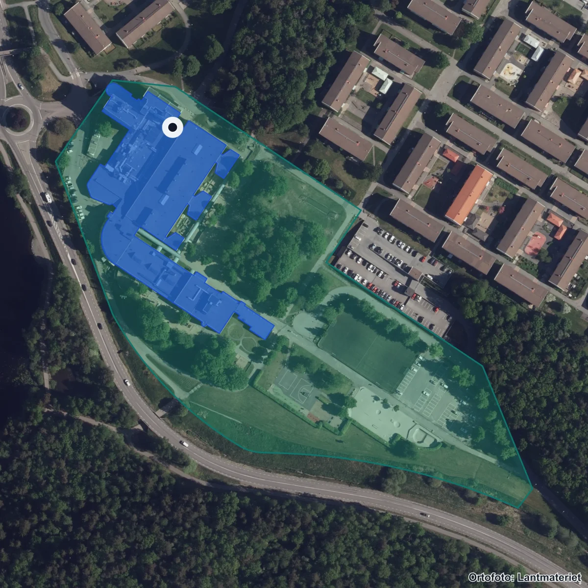Aerial view of Björndammens skola, orthophoto from Lantmäteriet