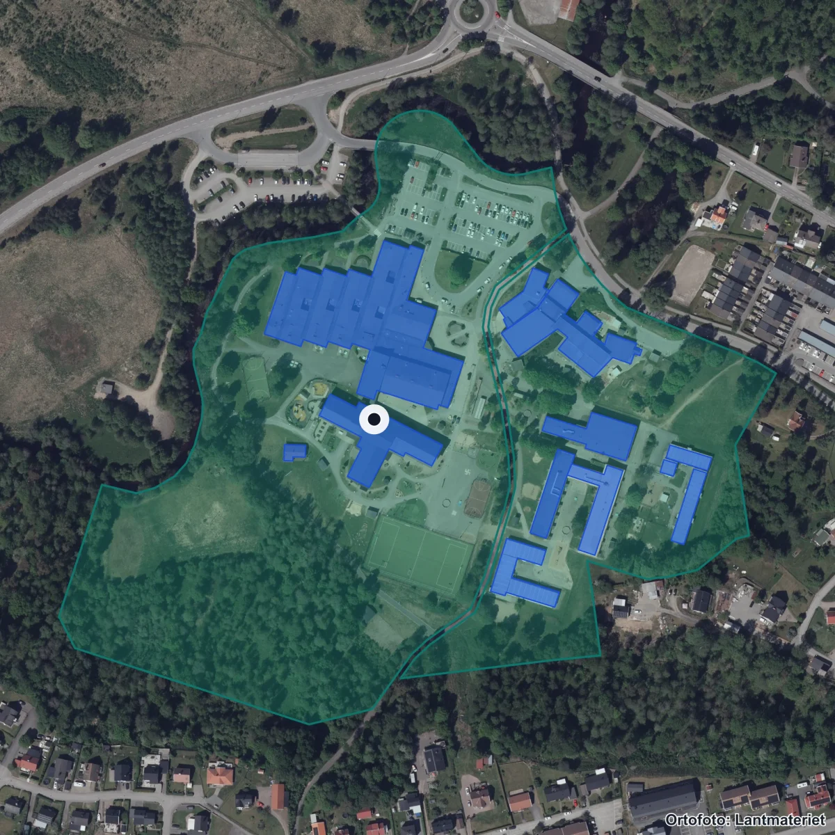 Aerial view of Bollebygdskolan, orthophoto from Lantmäteriet