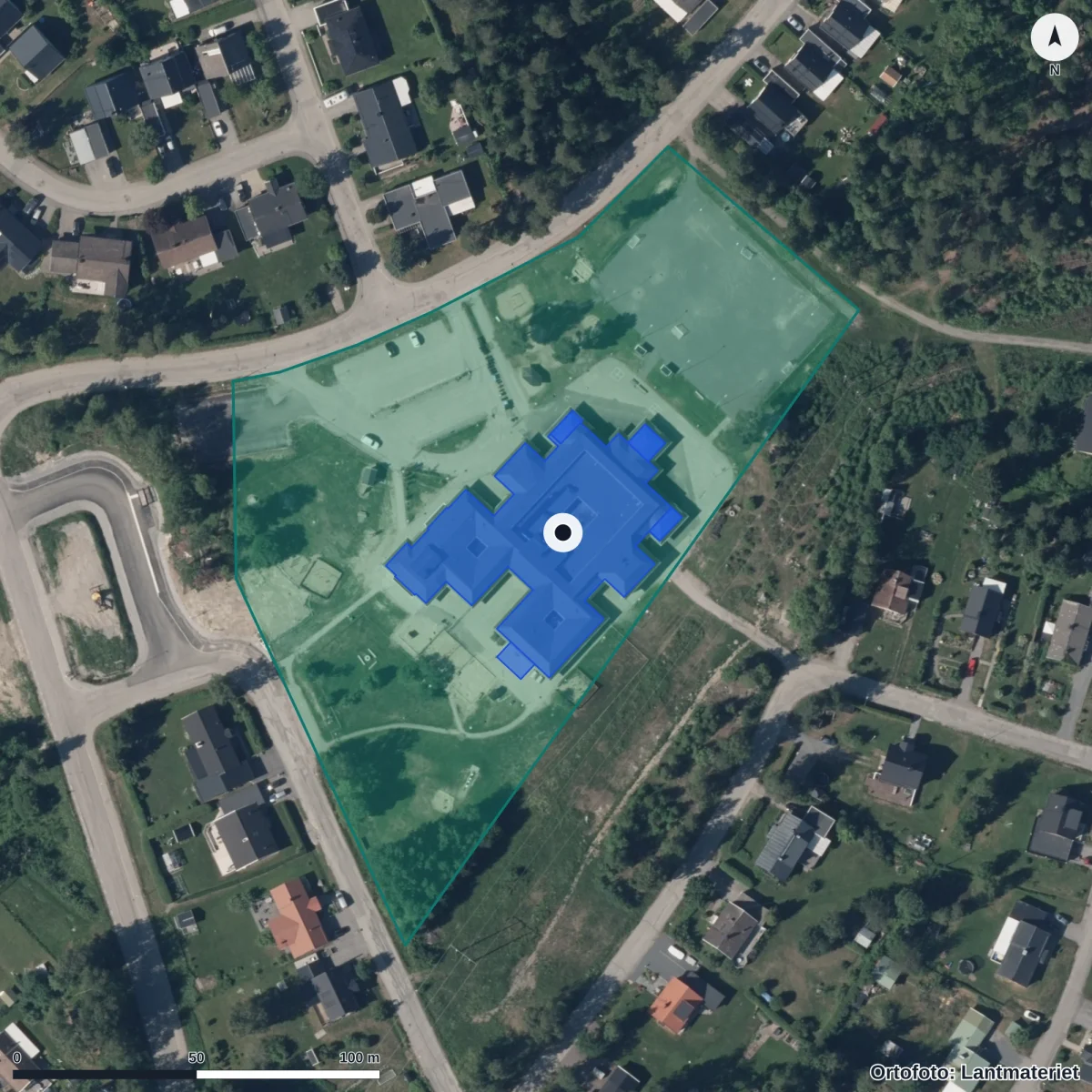 Aerial view of Skärpeskolan, orthophoto from Lantmäteriet
