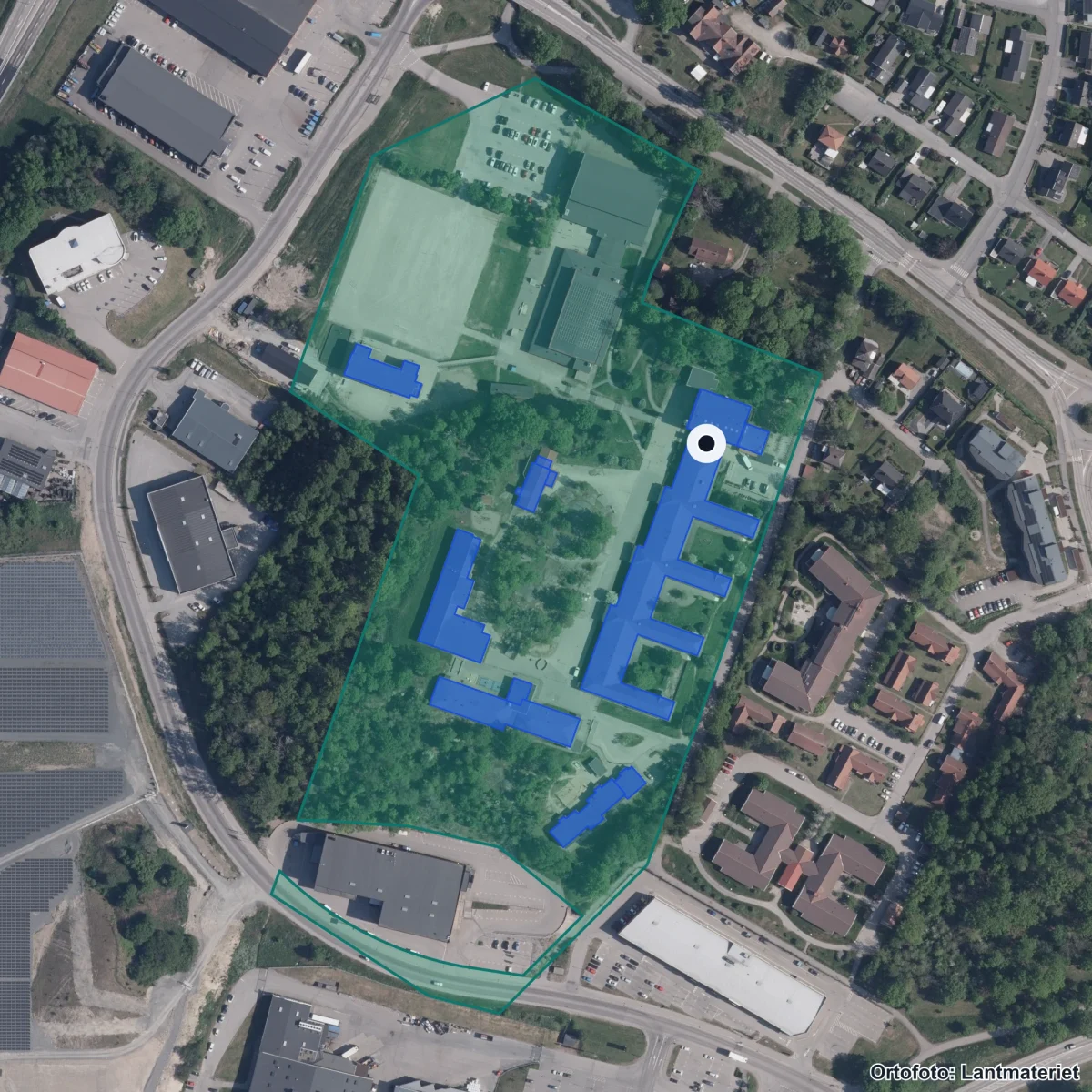 Aerial view of Lyckeby kunskapscentrum, orthophoto from Lantmäteriet