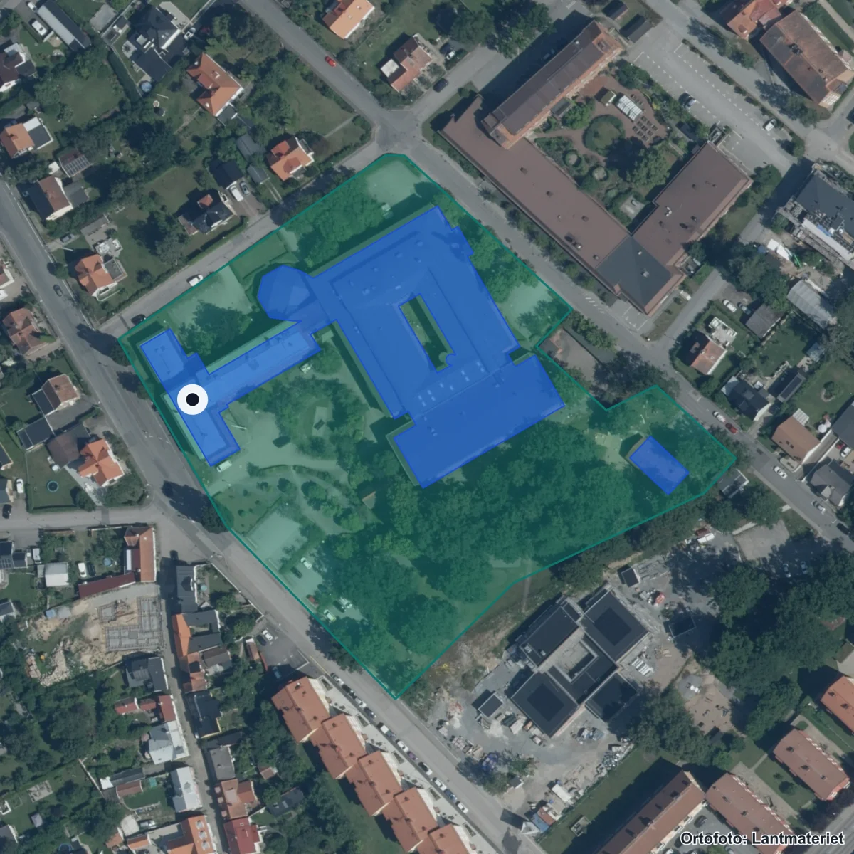 Aerial view of Furulundsgymnasiet, orthophoto from Lantmäteriet