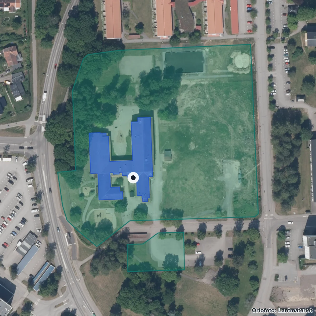 Aerial view of Vätternskolan, orthophoto from Lantmäteriet