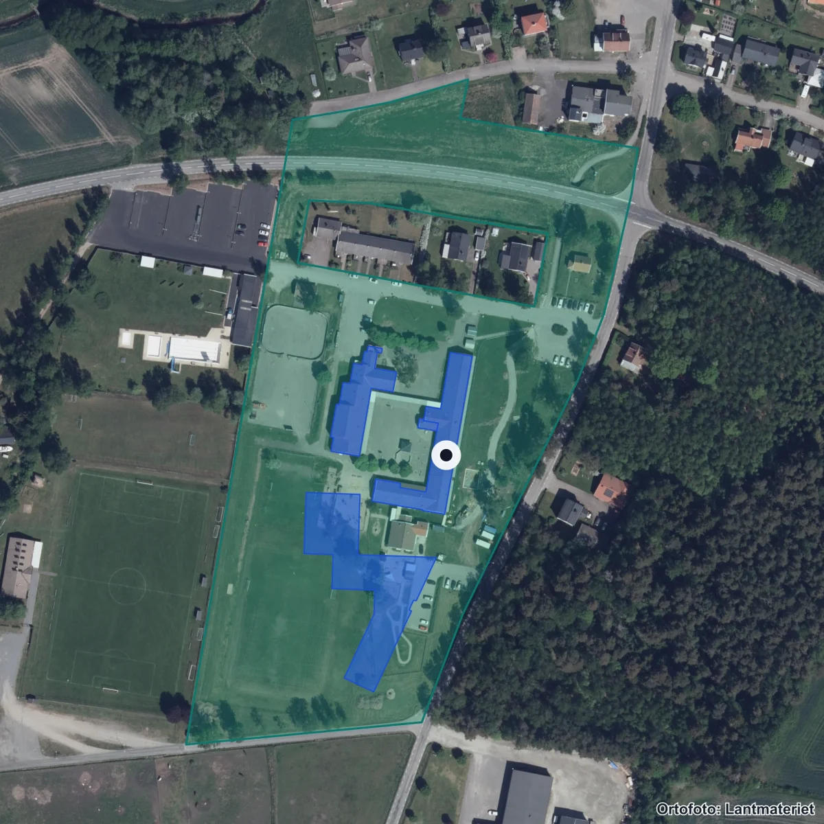 Aerial view of Jonslunds skola, orthophoto from Lantmäteriet