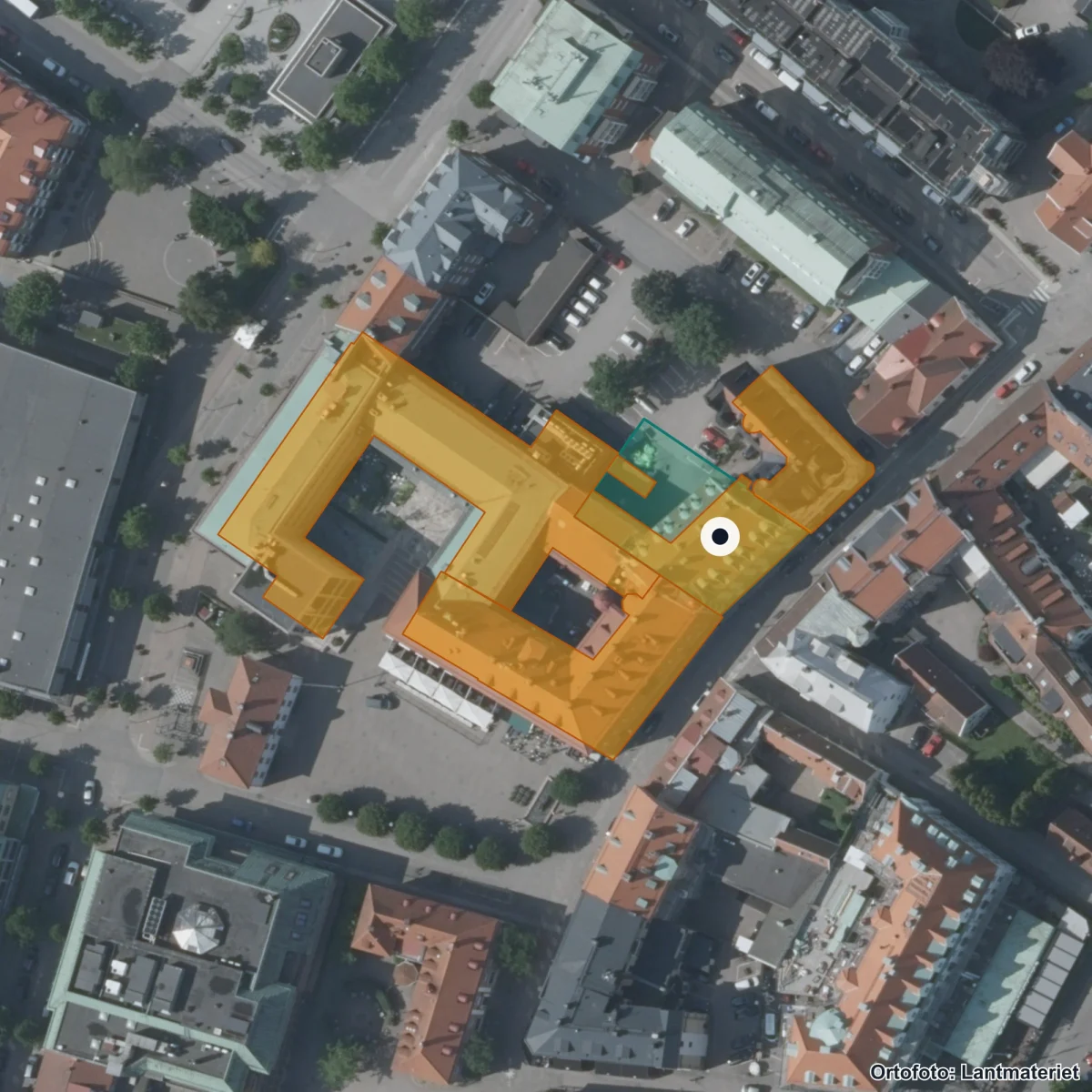 Flygbild över Tångaskolan, ortofoto från Lantmäteriet