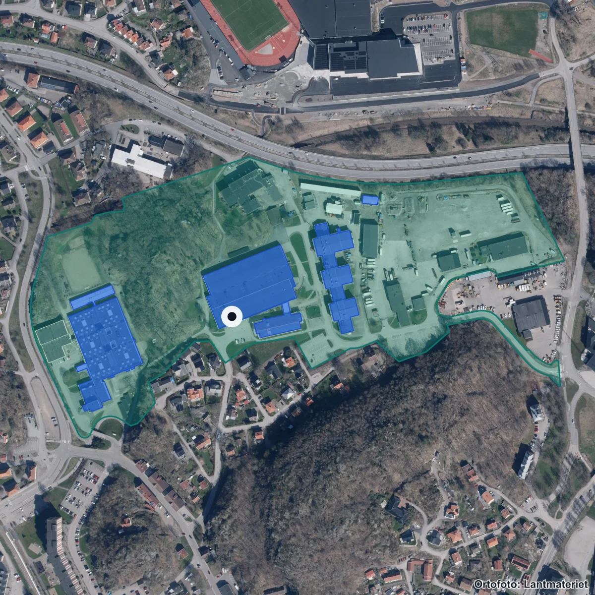 Aerial view of Uddevalla Gymnasieskola, orthophoto from Lantmäteriet