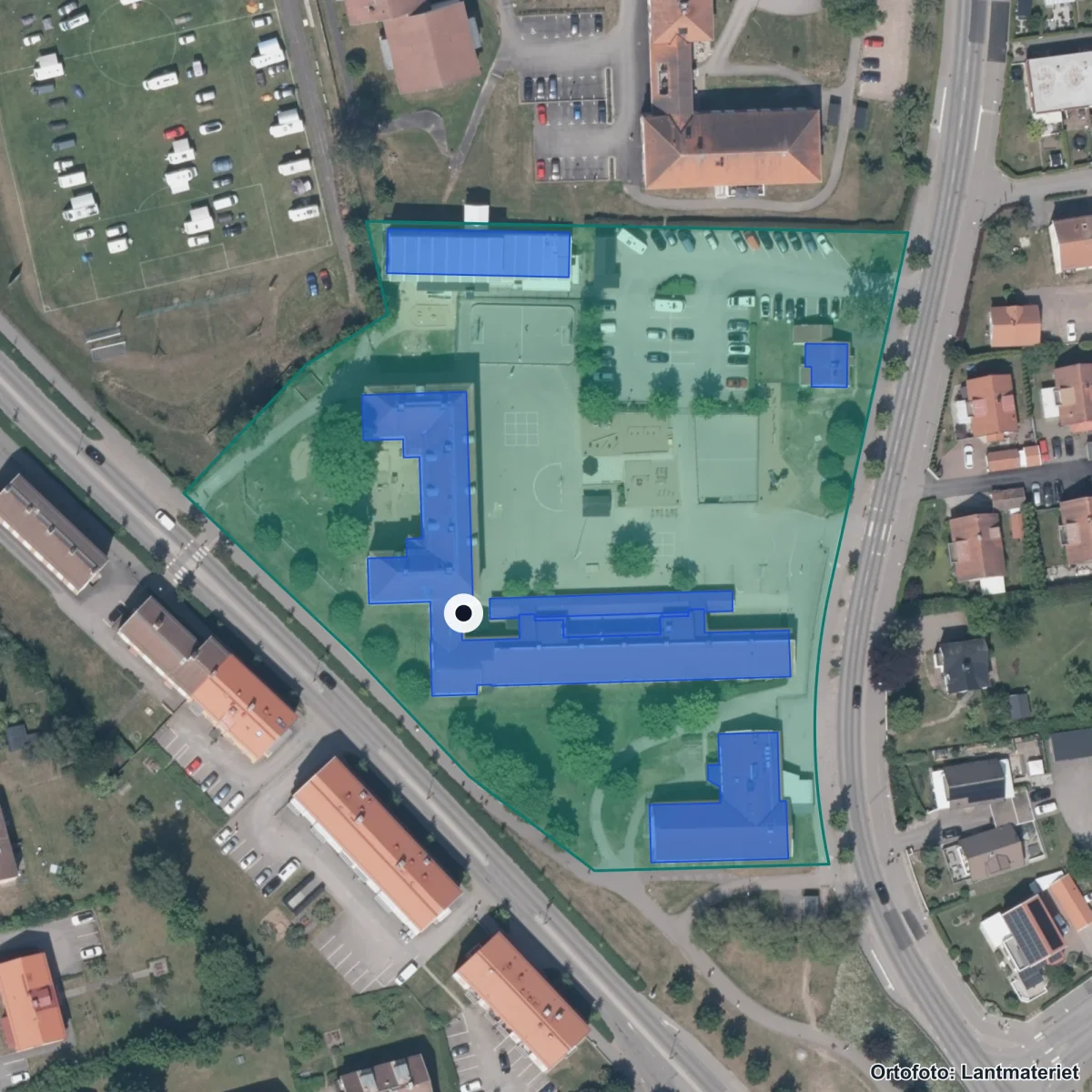 Aerial view of Norra skolan, orthophoto from Lantmäteriet