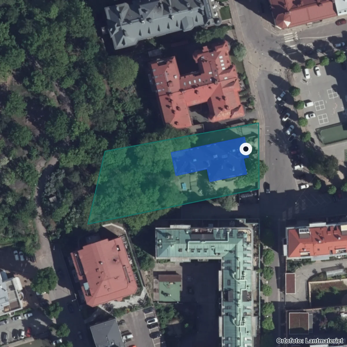 Aerial view of JENSEN grundskola Vasastaden, orthophoto from Lantmäteriet
