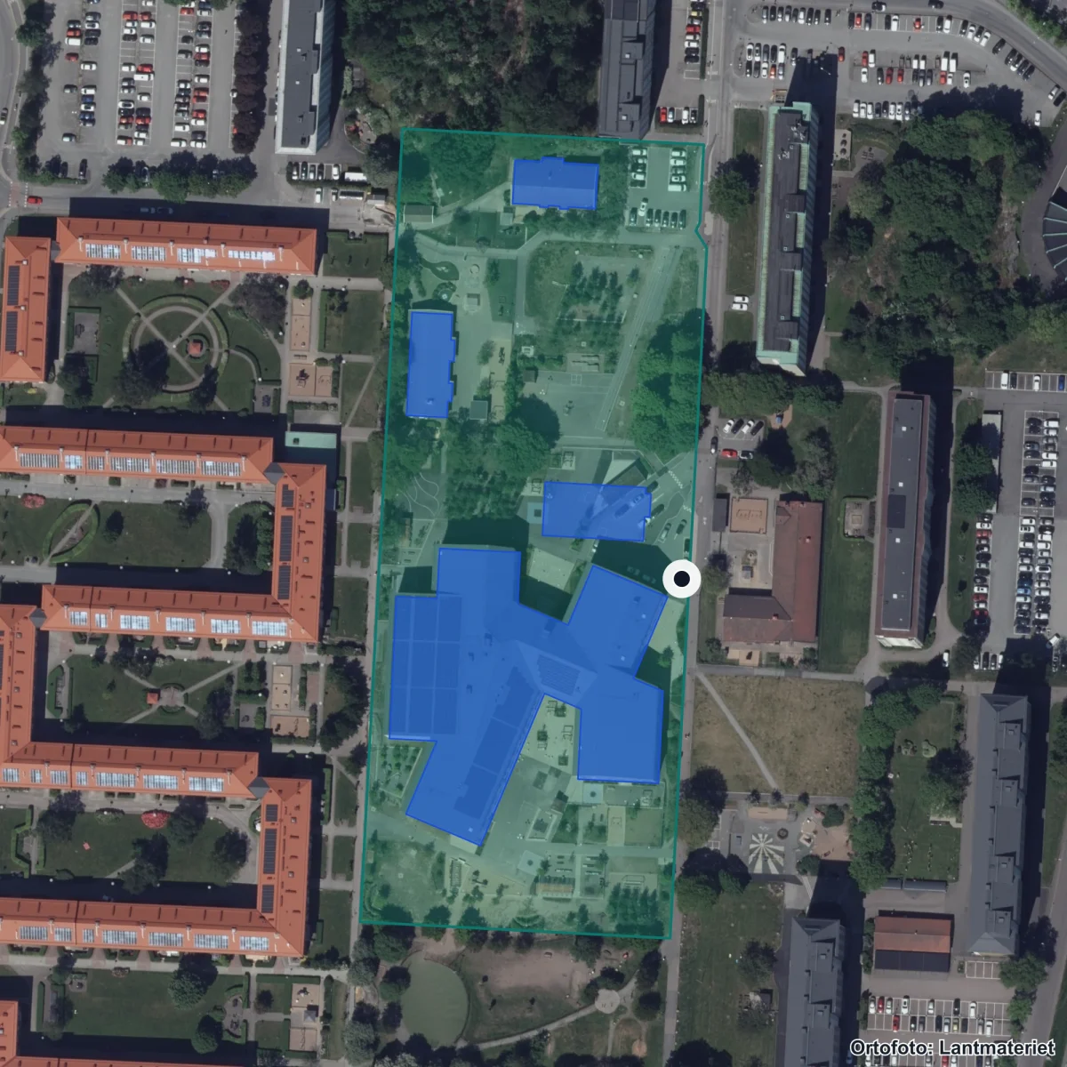 Aerial view of Skytteskolan, orthophoto from Lantmäteriet