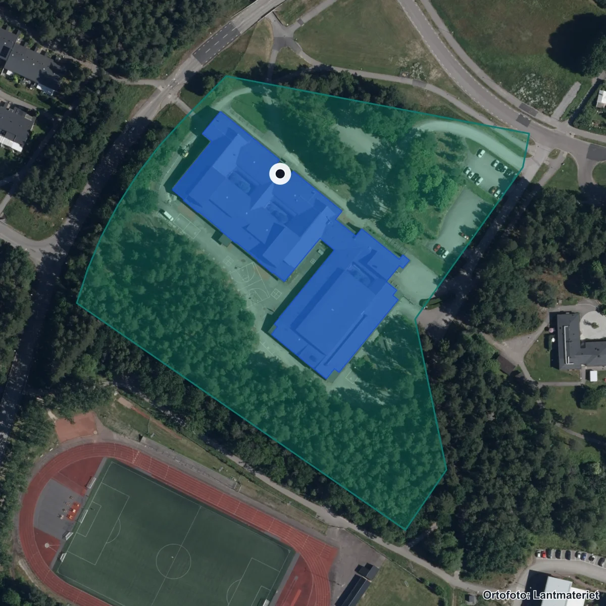 Aerial view of Borgsmoskolan, orthophoto from Lantmäteriet