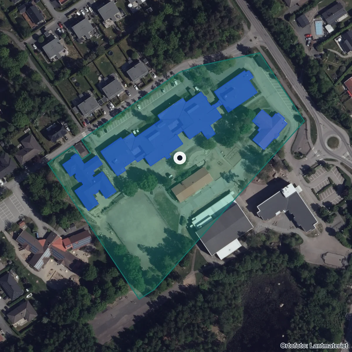Aerial view of Presseskolan, orthophoto from Lantmäteriet
