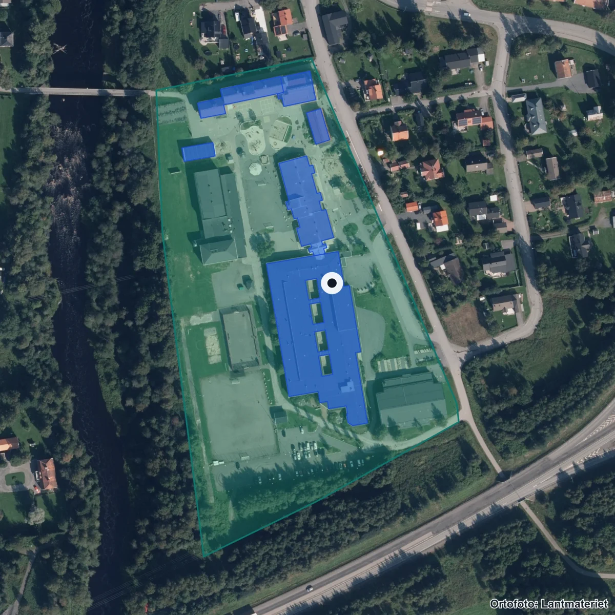 Aerial view of Sävar skola, orthophoto from Lantmäteriet