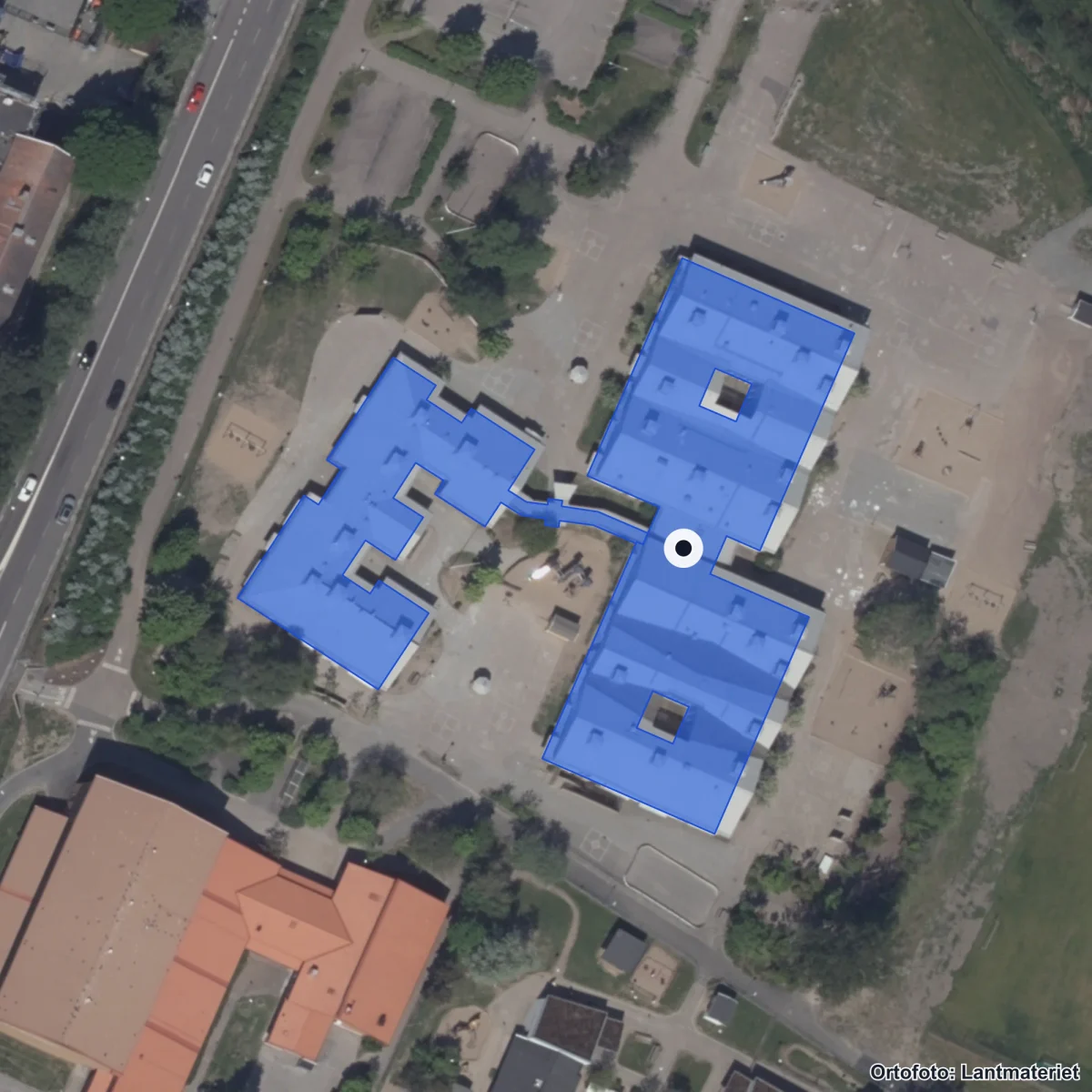 Aerial view of Kastellegårdsskolan, orthophoto from Lantmäteriet