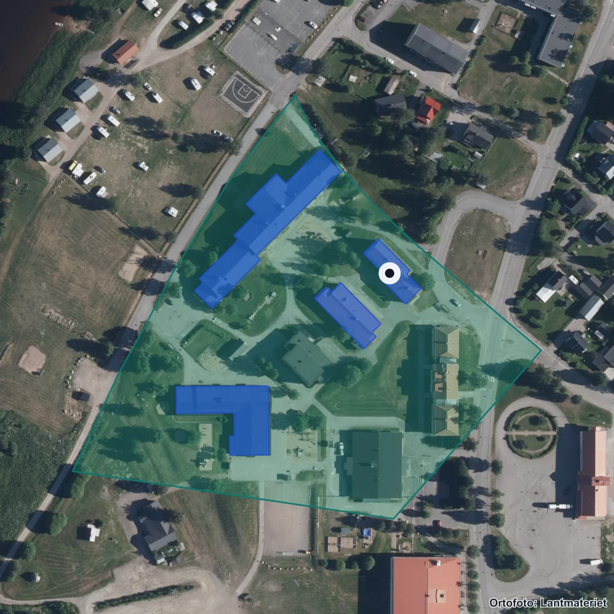 Aerial view of Tegskolan, orthophoto from Lantmäteriet
