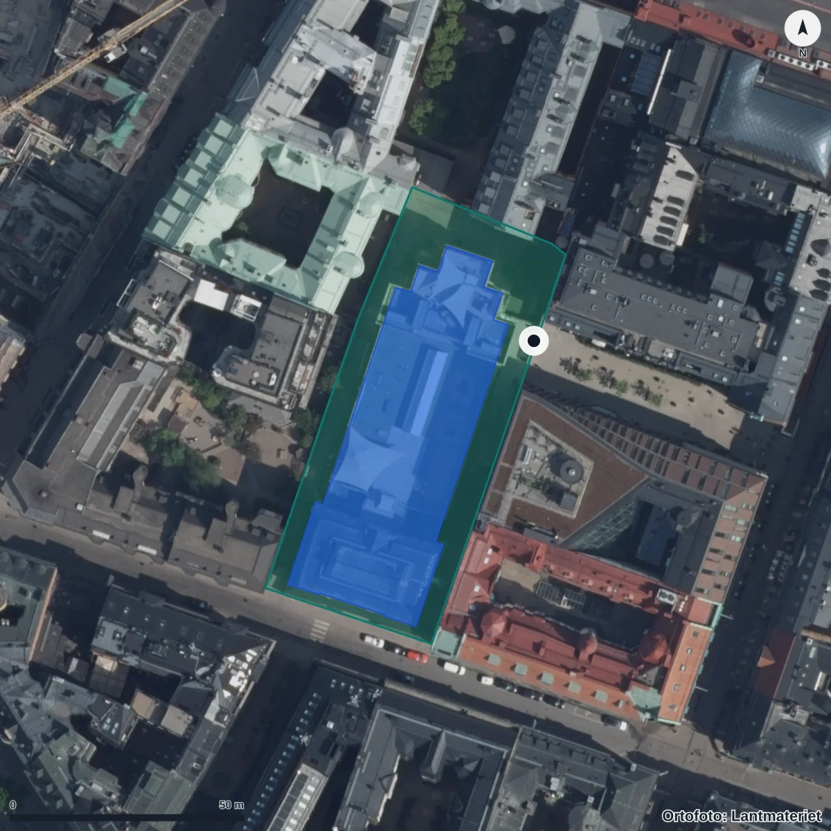 Aerial view of Hillelskolan, orthophoto from Lantmäteriet