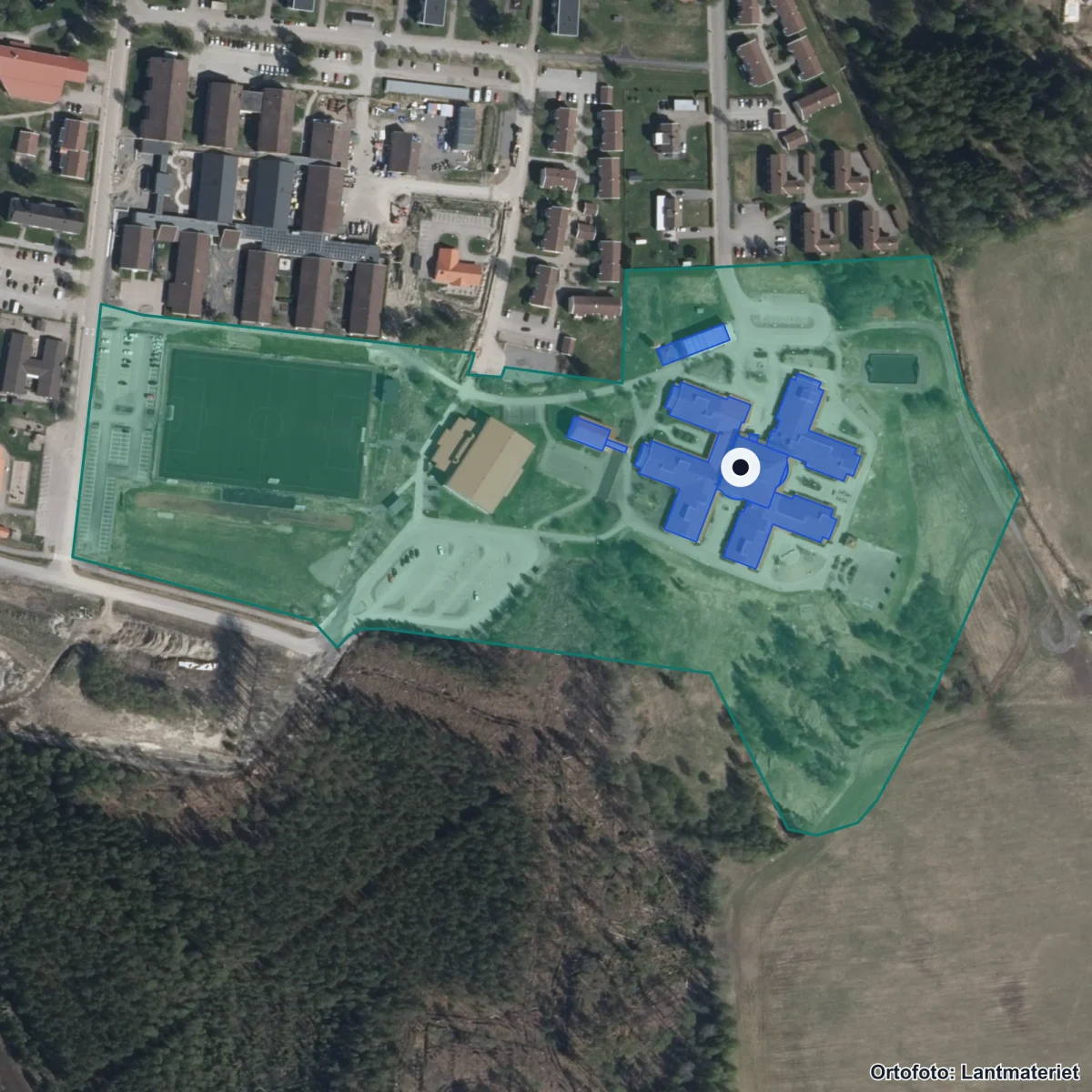 Aerial view of Gunnarsbyskolan, orthophoto from Lantmäteriet