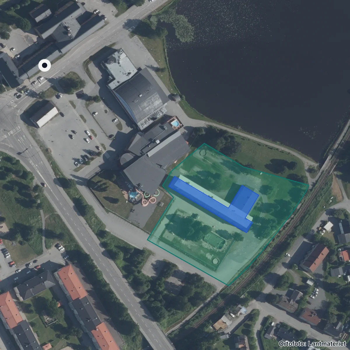 Flygbild över Centrala mottagningsenheten, ortofoto från Lantmäteriet