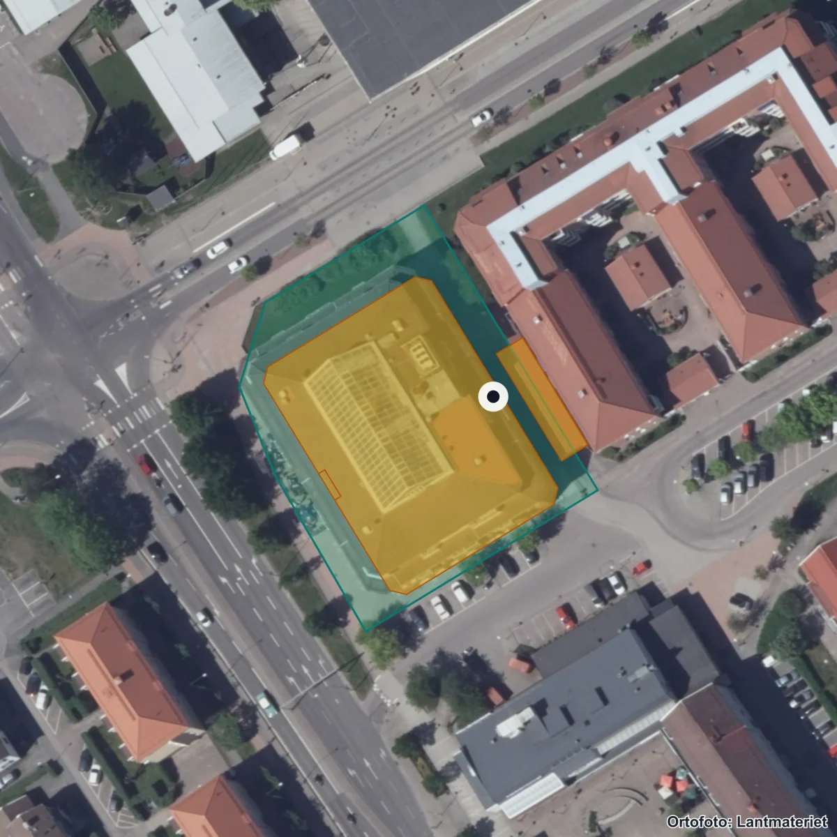 Aerial view of Komvux, orthophoto from Lantmäteriet