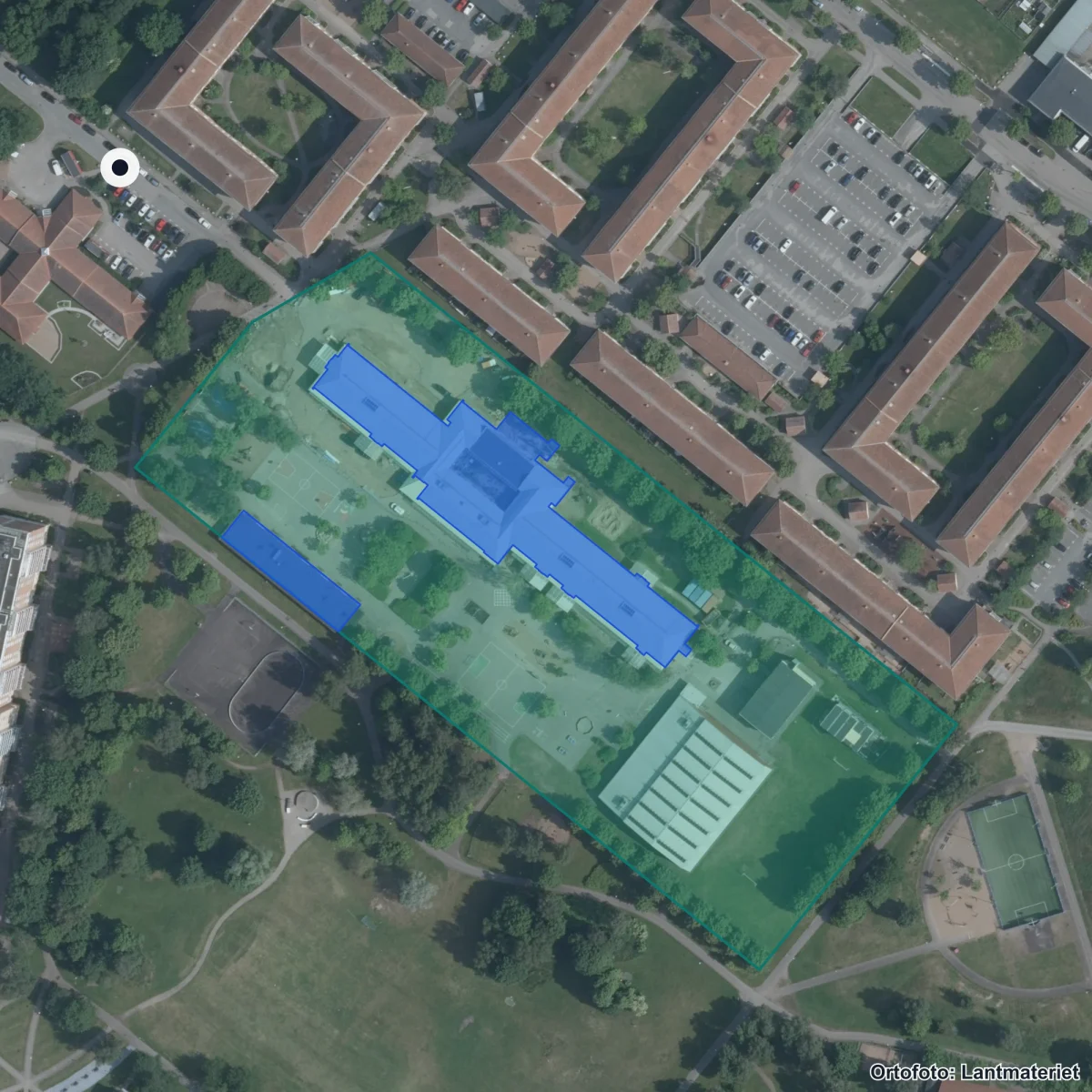 Aerial view of Andersbergsskolan, orthophoto from Lantmäteriet