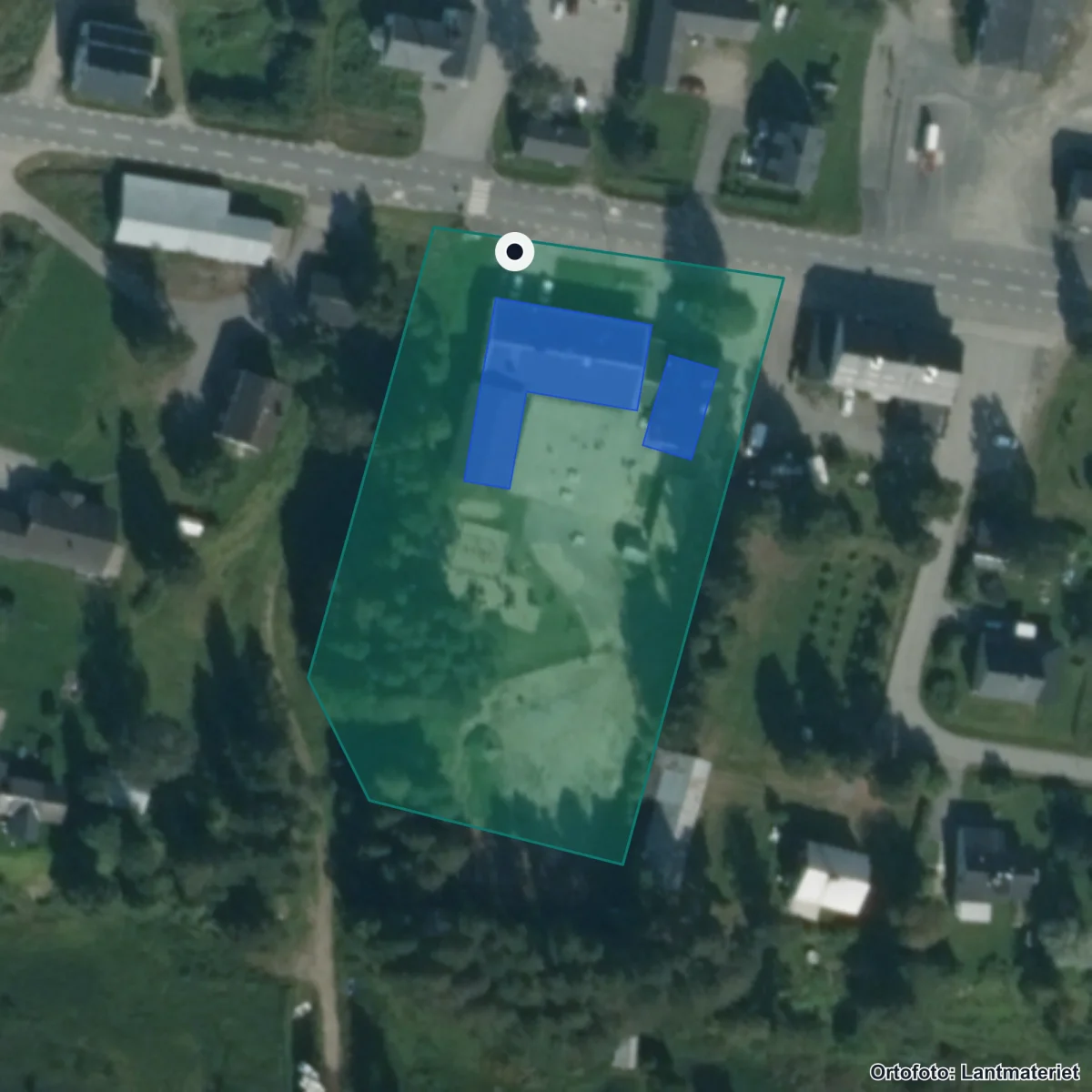 Aerial view of Rusksele skola, orthophoto from Lantmäteriet