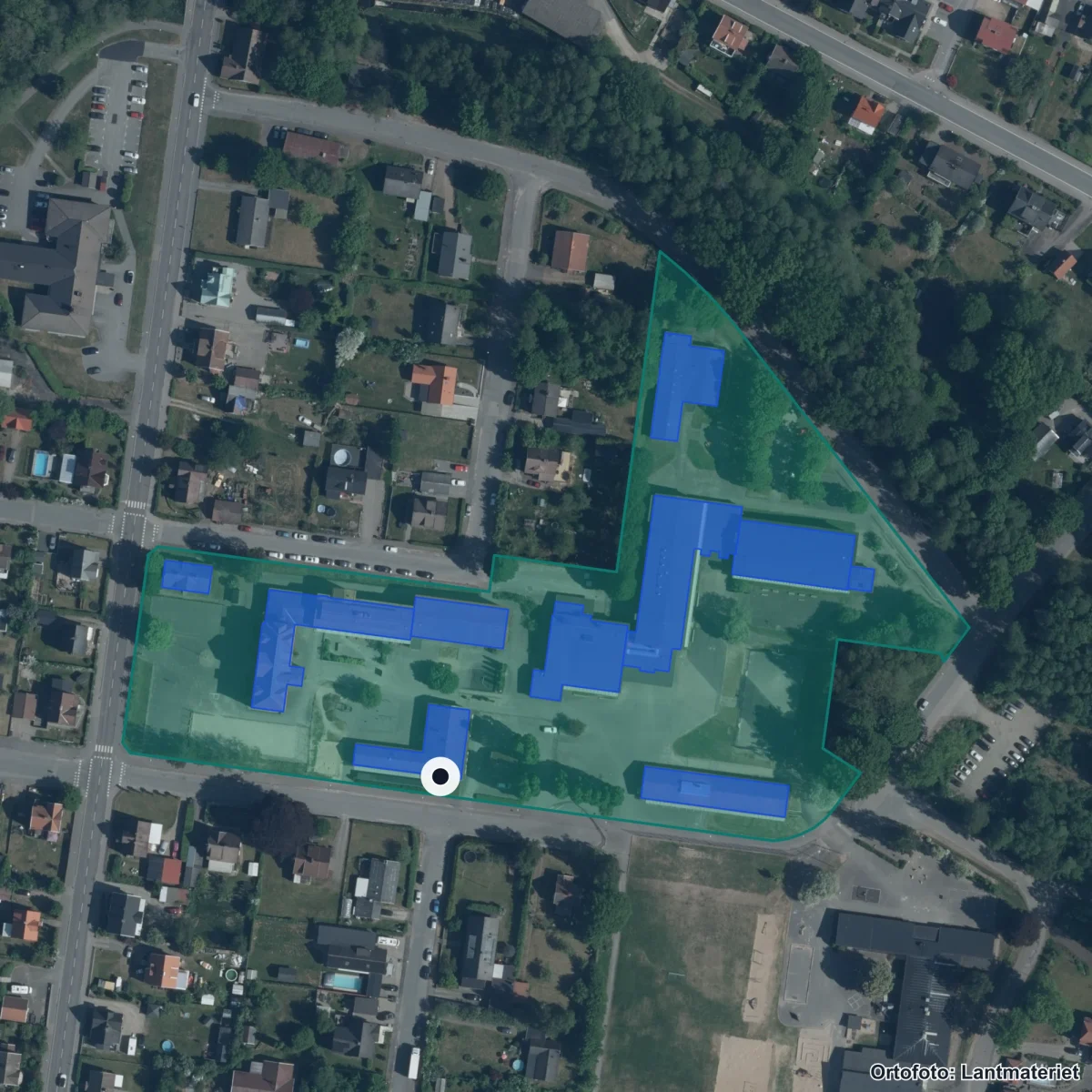 Flygbild över Tyringe skola, ortofoto från Lantmäteriet