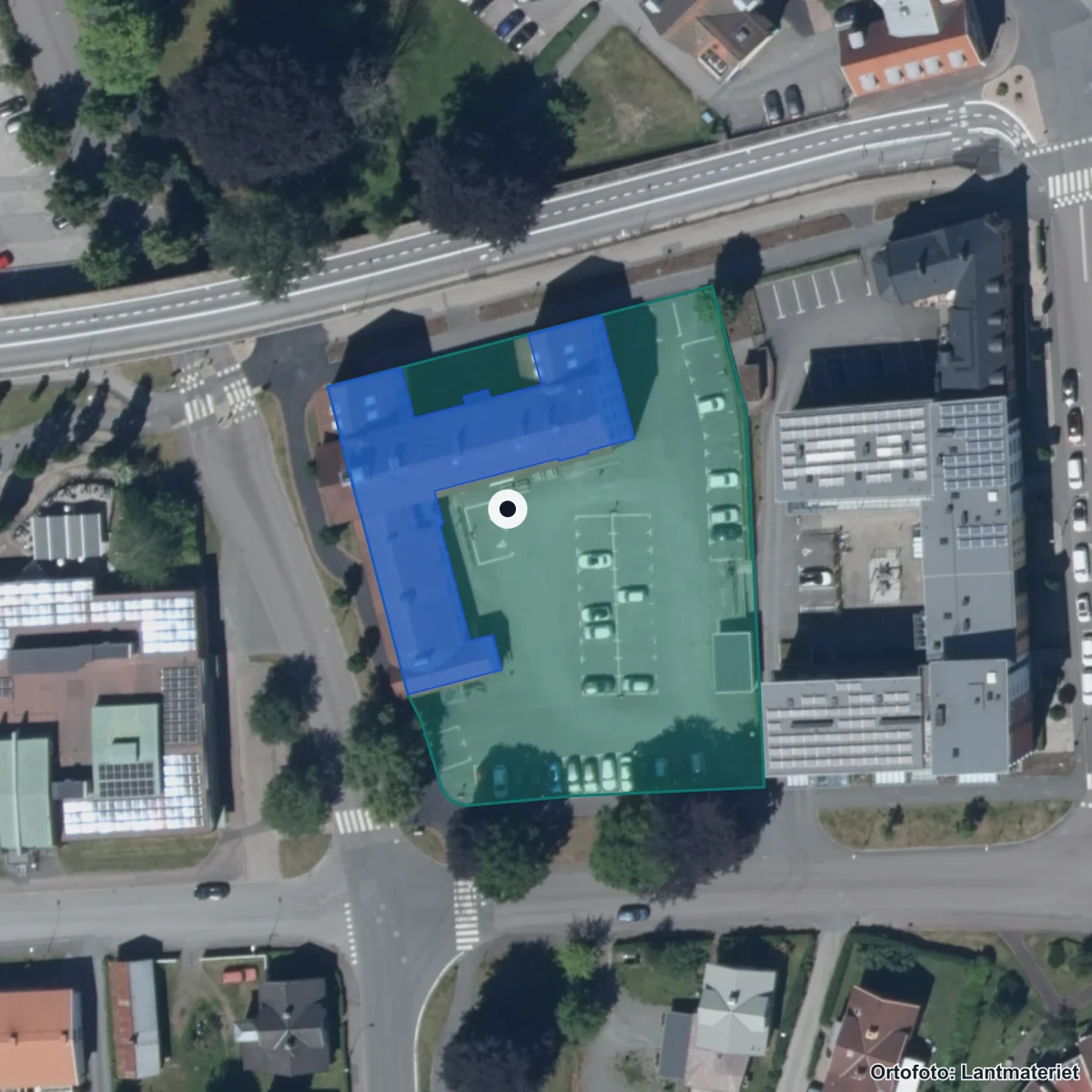 Flygbild över Vux Värnamo, ortofoto från Lantmäteriet