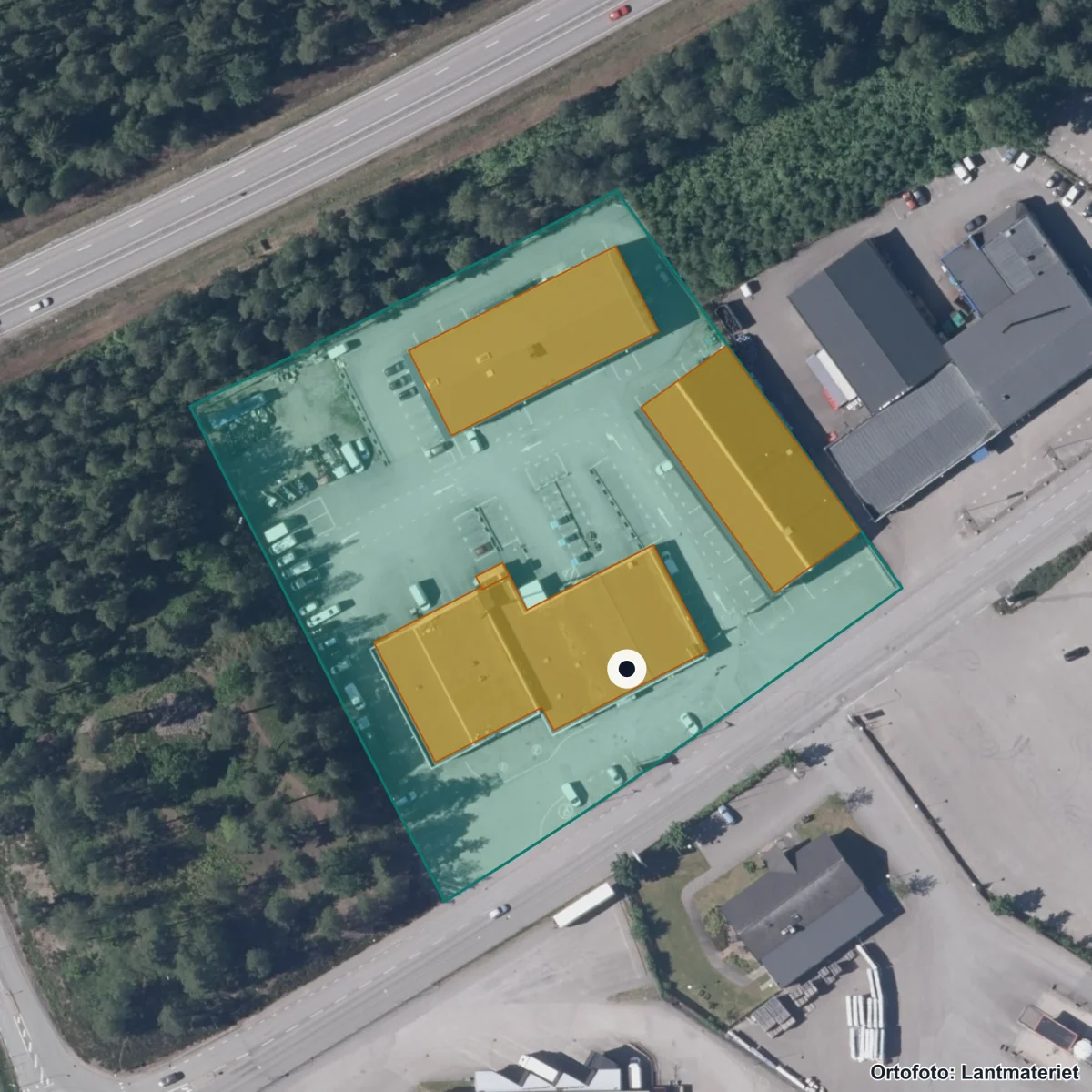 Flygbild över Katedralskolan, ortofoto från Lantmäteriet