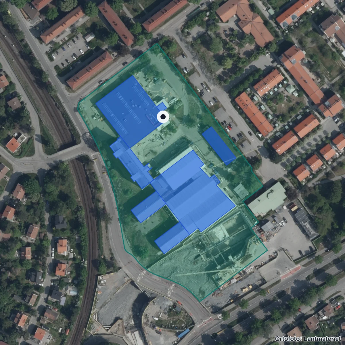 Flygbild över Nya Enskede skola, ortofoto från Lantmäteriet
