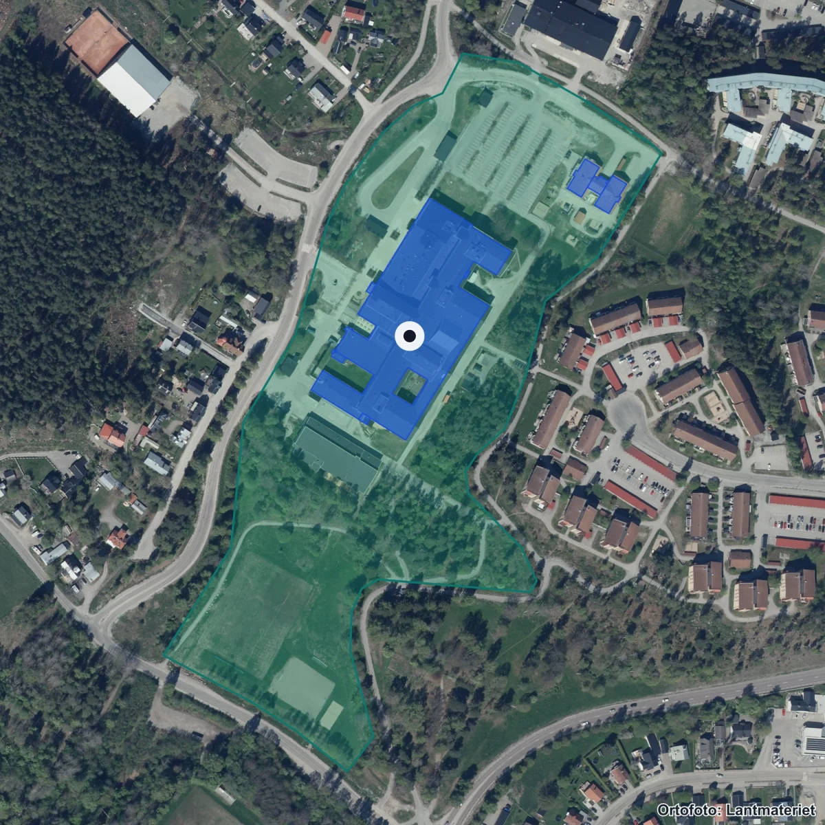 Aerial view of Bromangymnasiet, orthophoto from Lantmäteriet