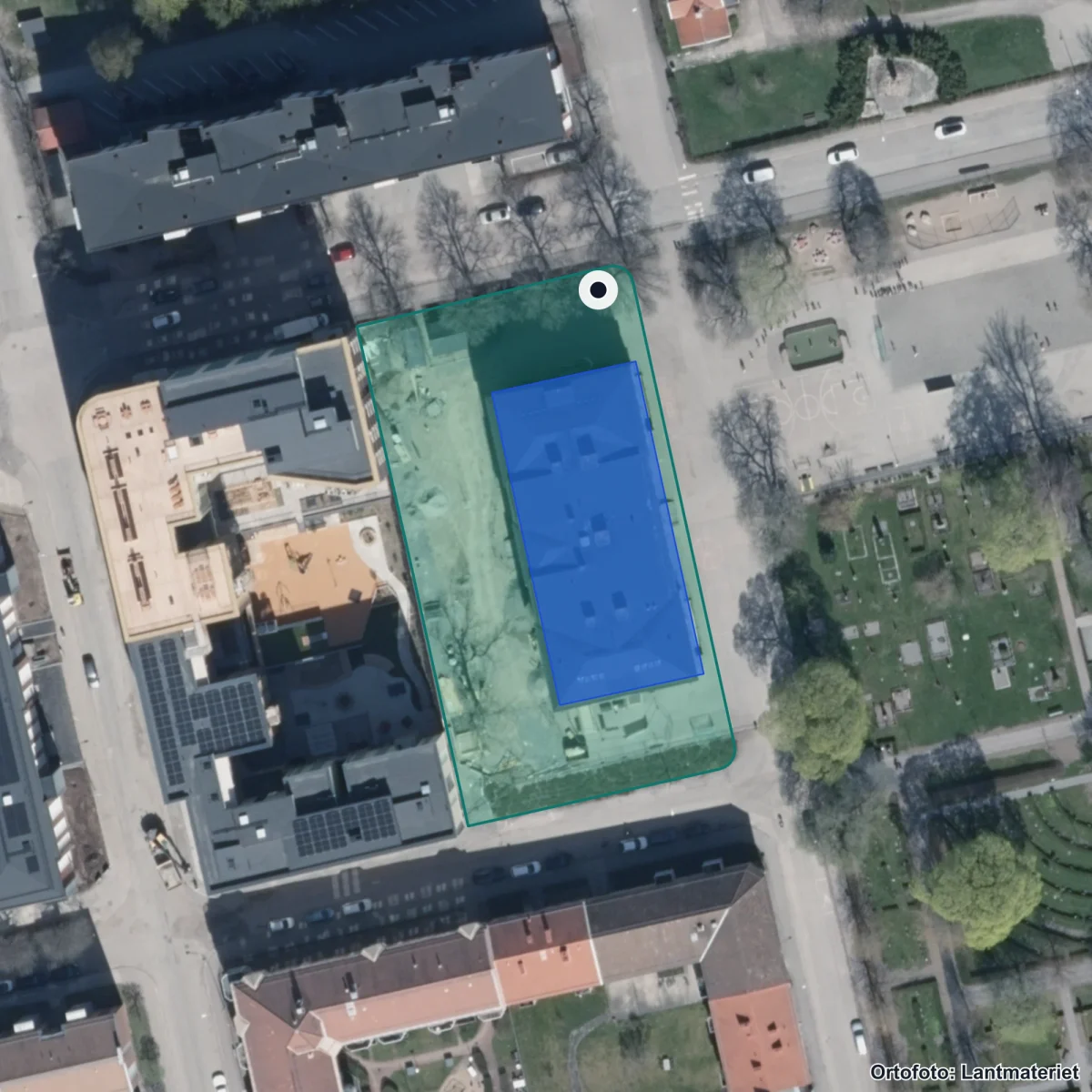 Aerial view of Slottsskolan, orthophoto from Lantmäteriet