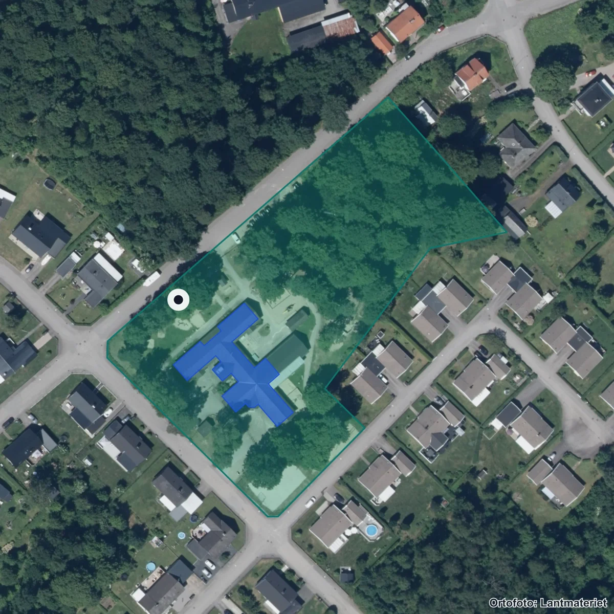 Aerial view of Liatorp skola, orthophoto from Lantmäteriet