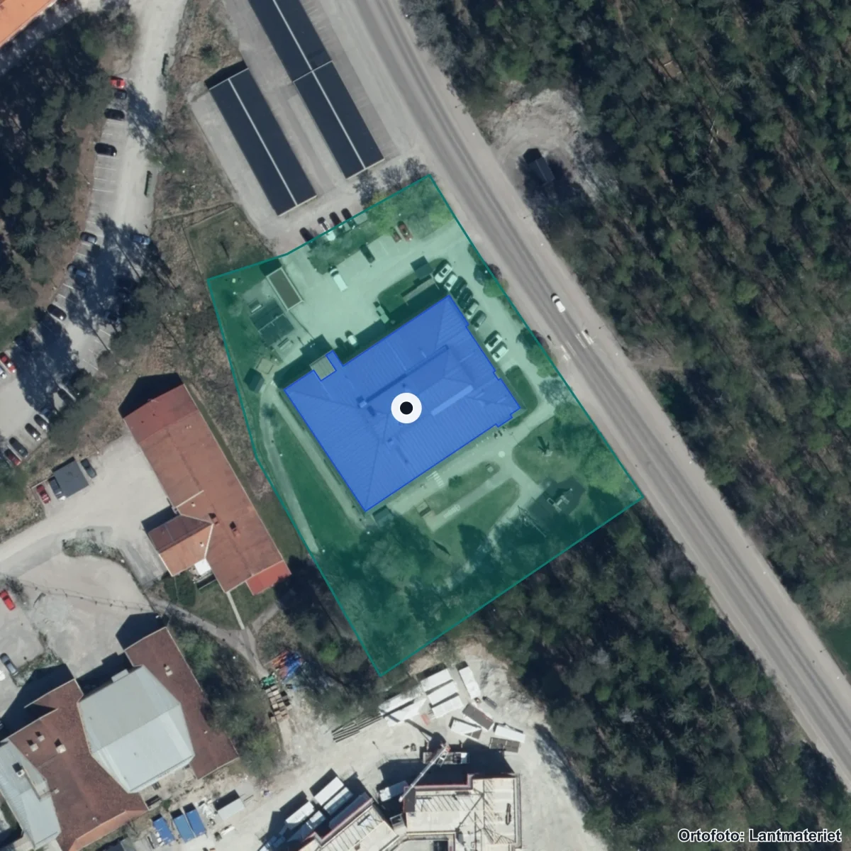 Aerial view of Olsboskolan, orthophoto from Lantmäteriet