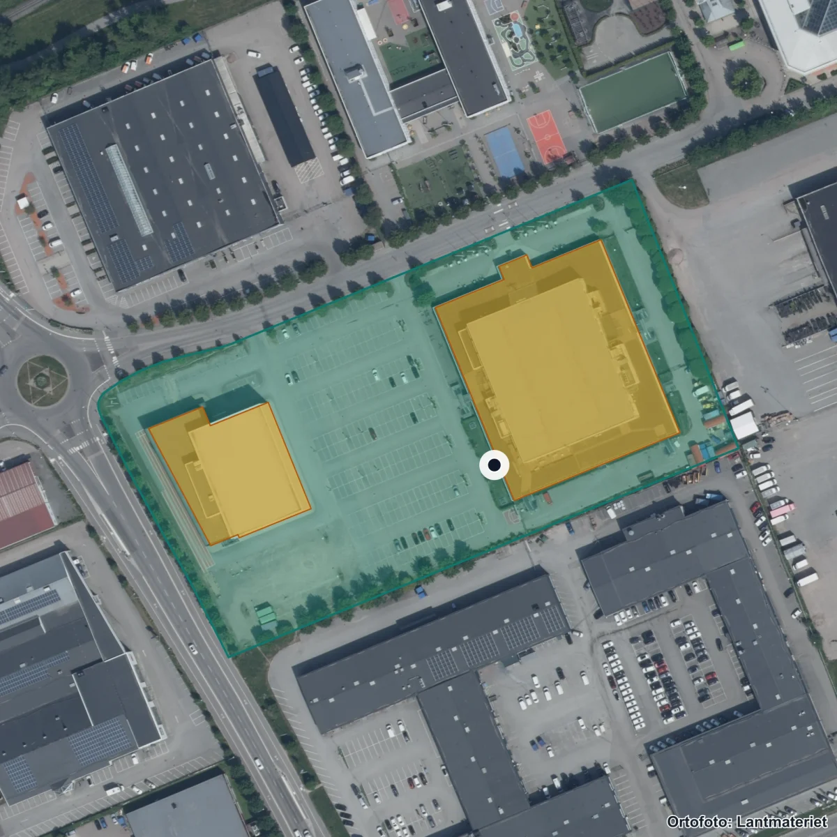 Aerial view of Ansgarskolorna, orthophoto from Lantmäteriet