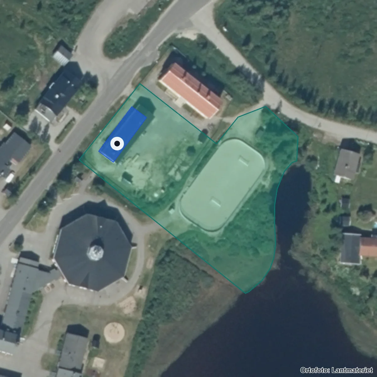 Flygbild över Sameskolstyrelsen, ortofoto från Lantmäteriet