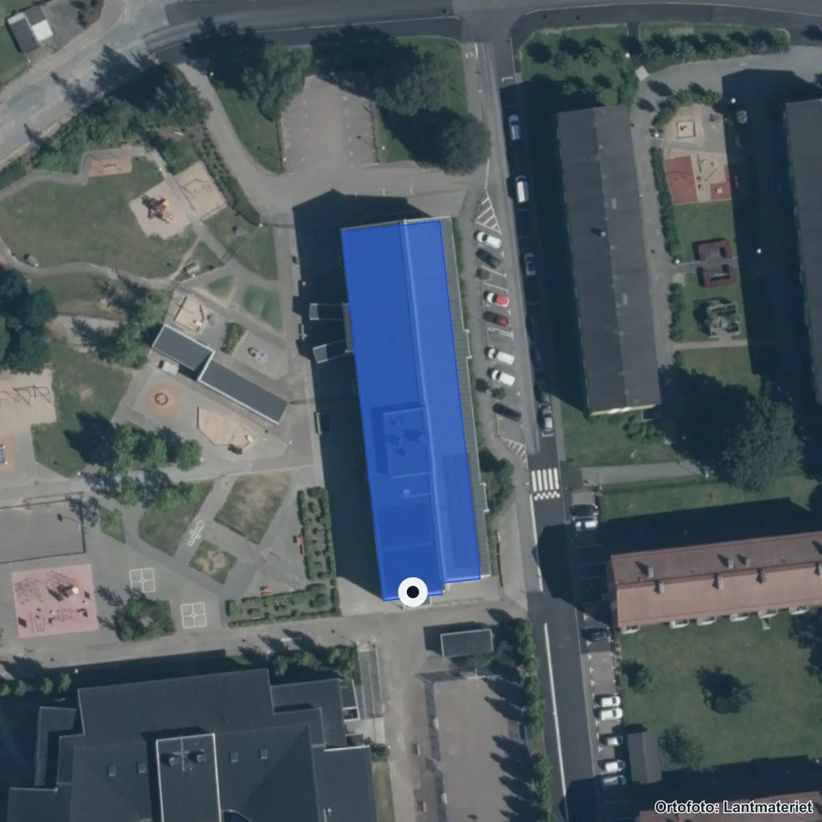 Flygbild över Västerskolan, ortofoto från Lantmäteriet